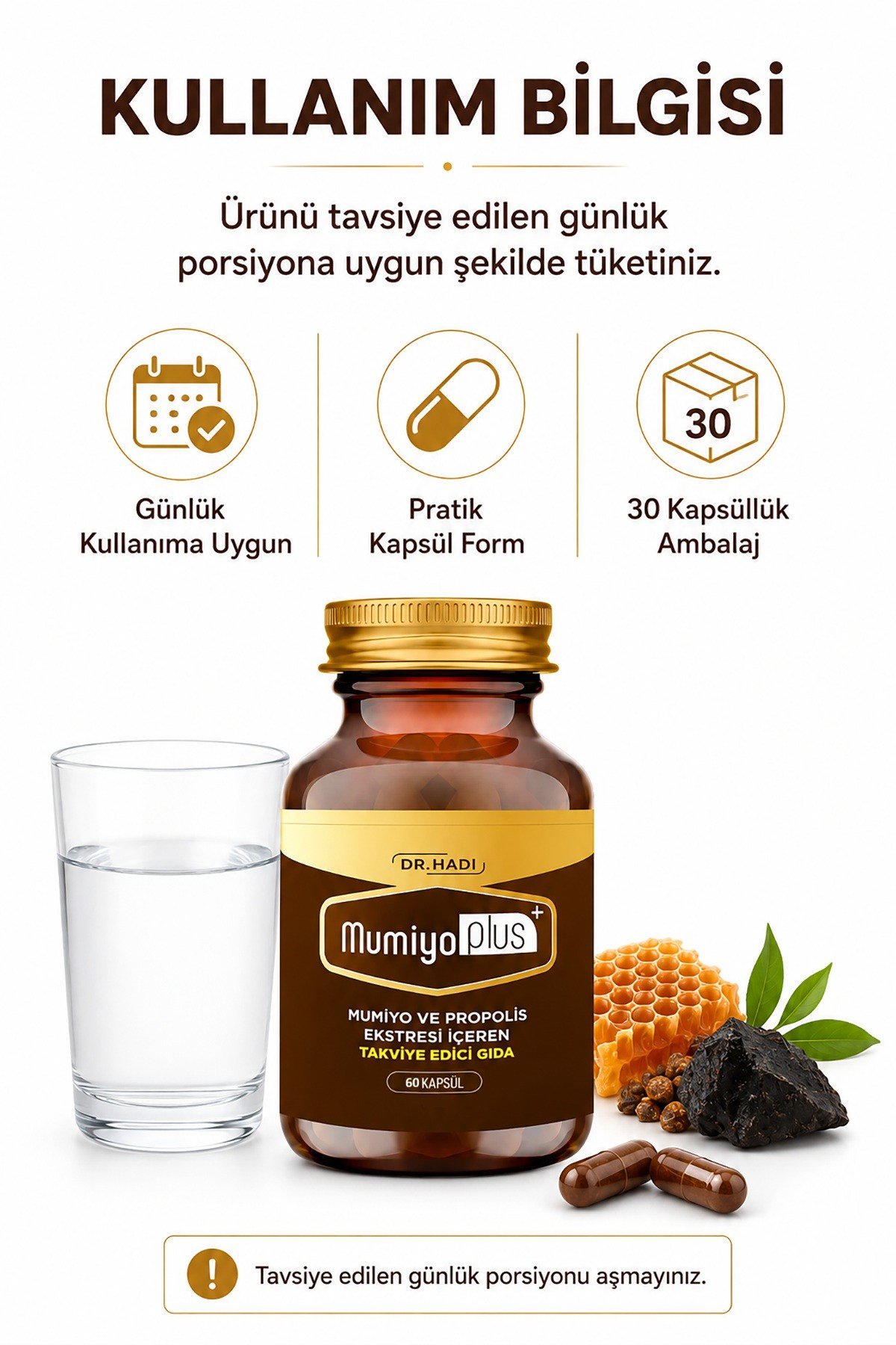 Dr Hadi MumiyoPlus (Shilajit) - Mumiyo ve Propolis İçeren Takviye Edici Gıda - 60 Kapsül 