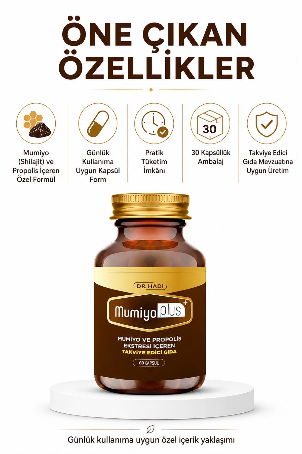 Dr Hadi MumiyoPlus (Shilajit) - Mumiyo ve Propolis İçeren Takviye Edici Gıda - 60 Kapsül 