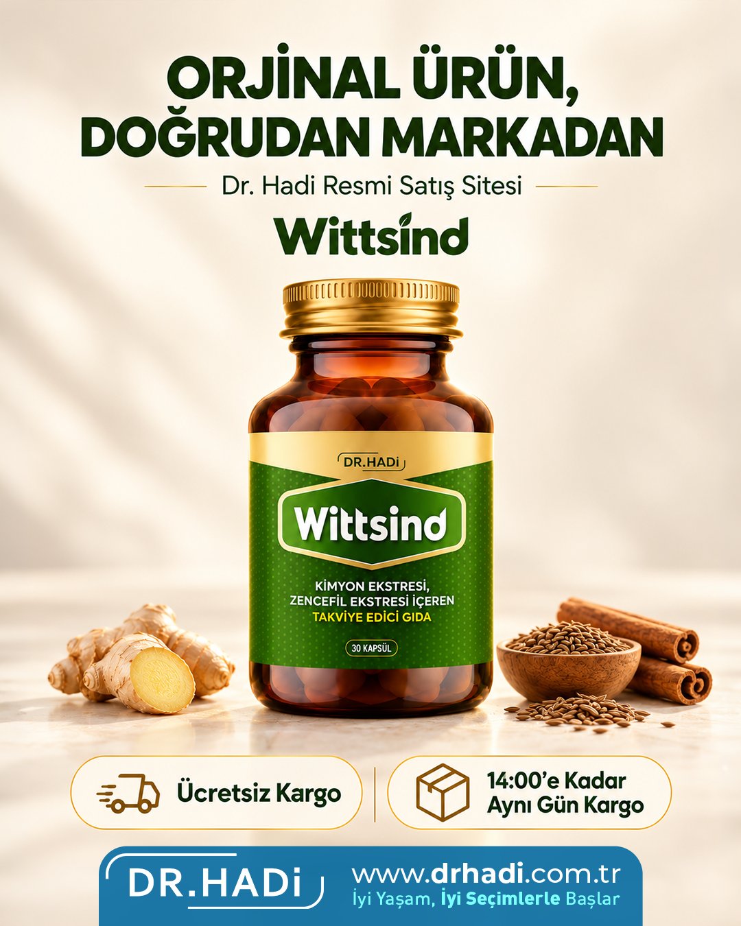 Dr Hadi Wittsind - Kimyon - Zencefil Ekstresi İçeren Takviye Edici Gıda - 30 Kapsül 