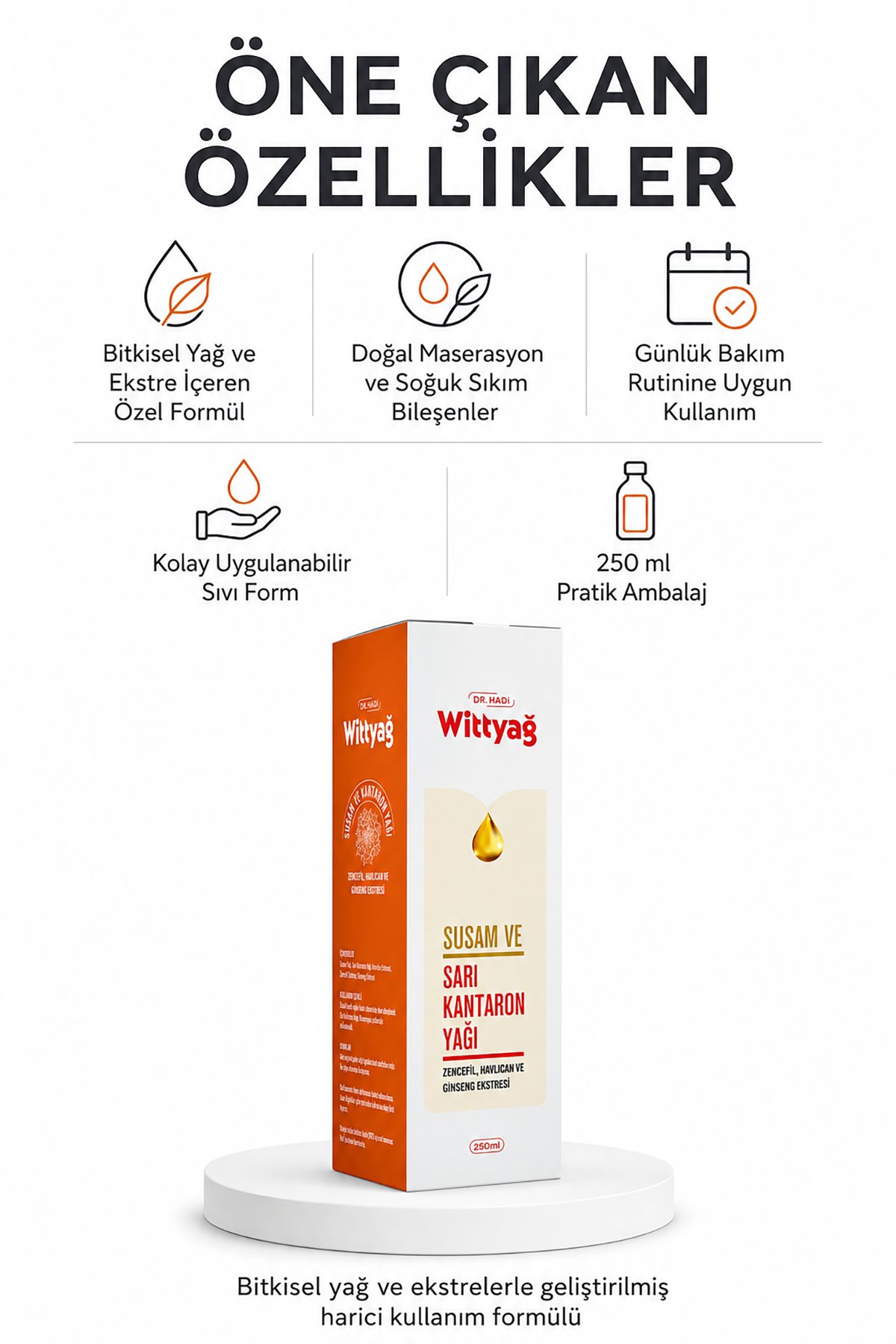 Wittyağ 250ml Bitkisel Masaj Yağı | Sarı Kantaron / Ginseng & Zencefil Ekstreli | Doğal Cilt Bakımı