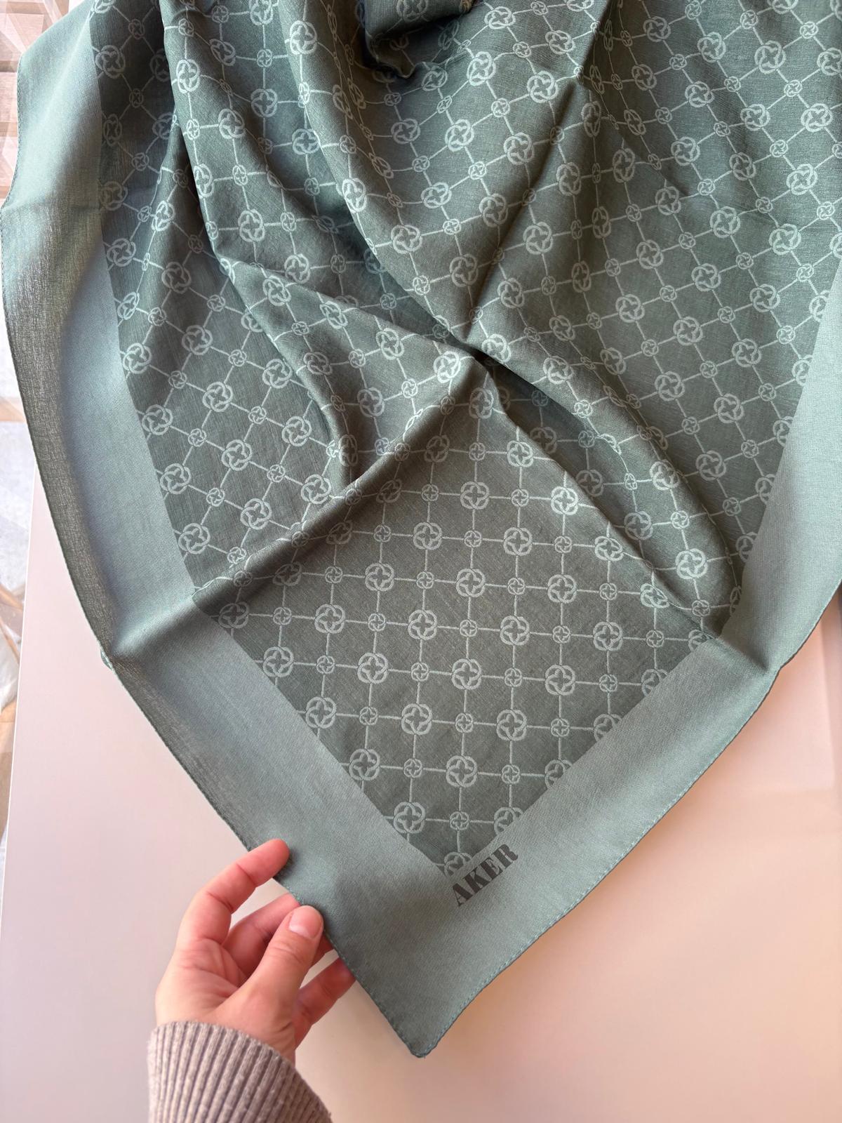 Aker Elegance Monogram Eşarp Zümrüt Yeşil 953