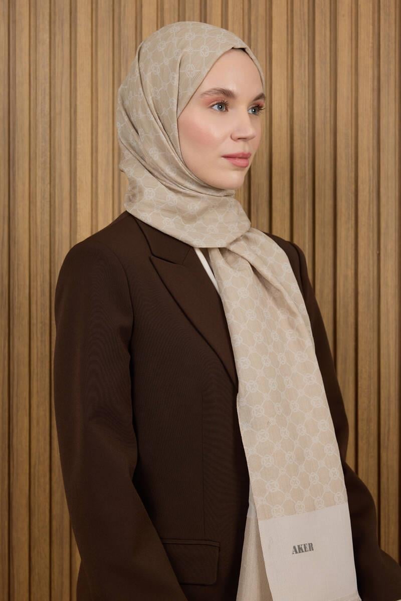 Aker Elegance Monogram Şal Bej