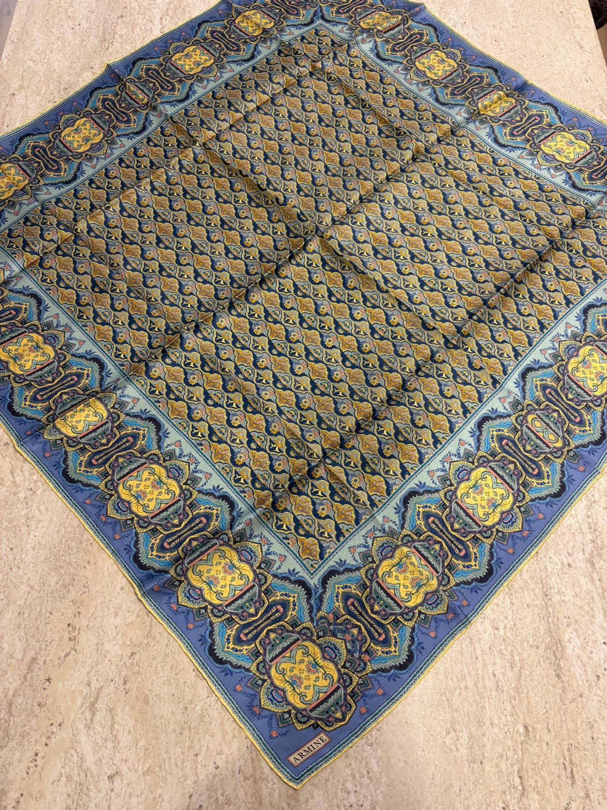 Armine Sura İpek Eşarp Mavi-Sarı