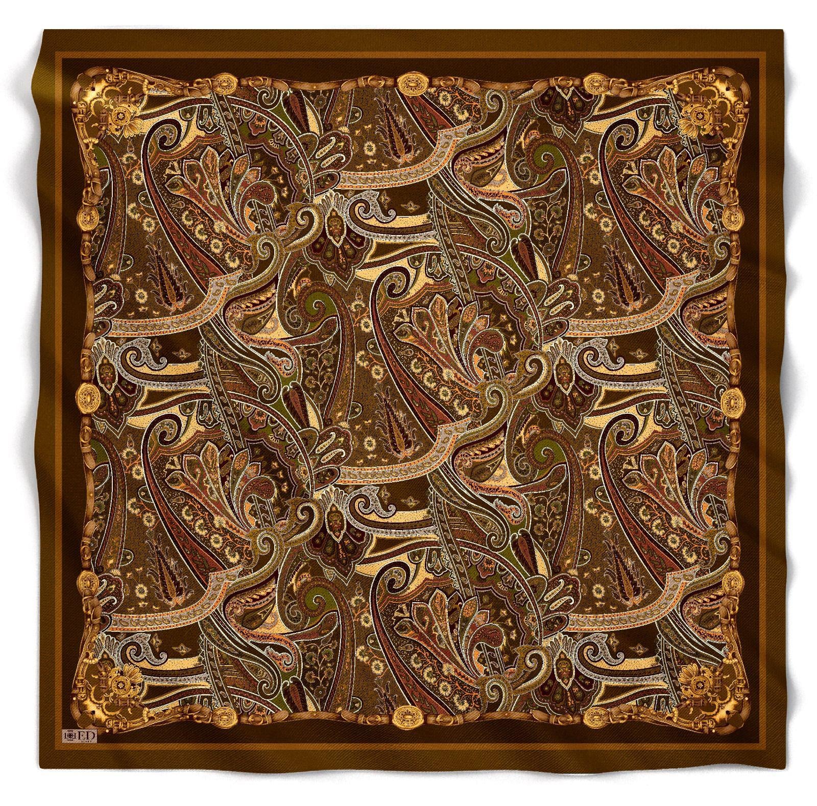 ED Scarf Viskon Floş Eşarp Acı Kahve-Gold