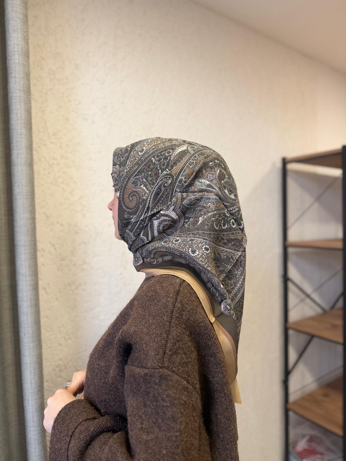 ED Scarf Viskon Floş Eşarp Kahverengi-Haki