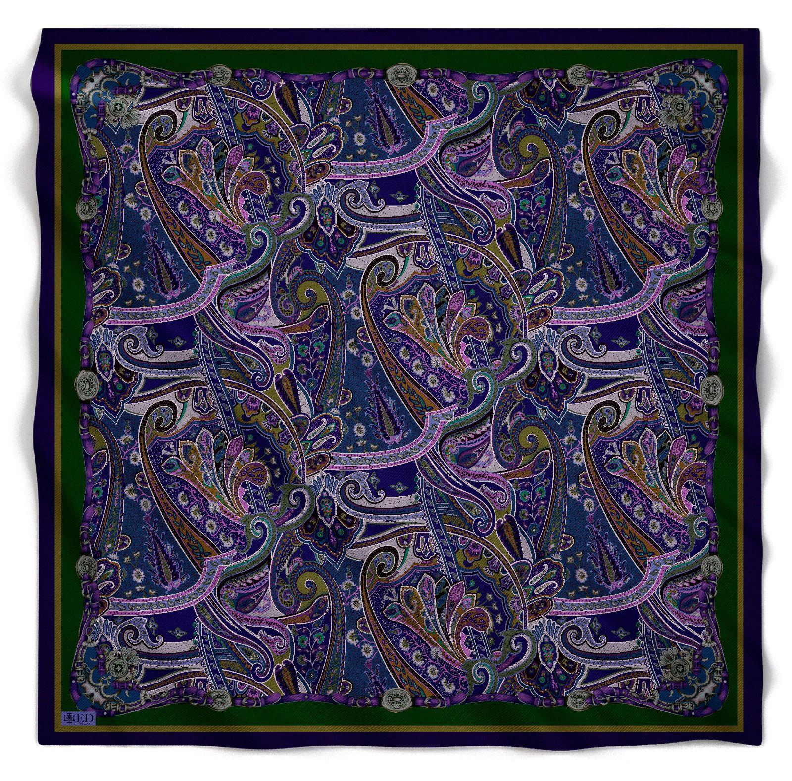 ED Scarf Viskon Floş Eşarp Mor-Yeşil