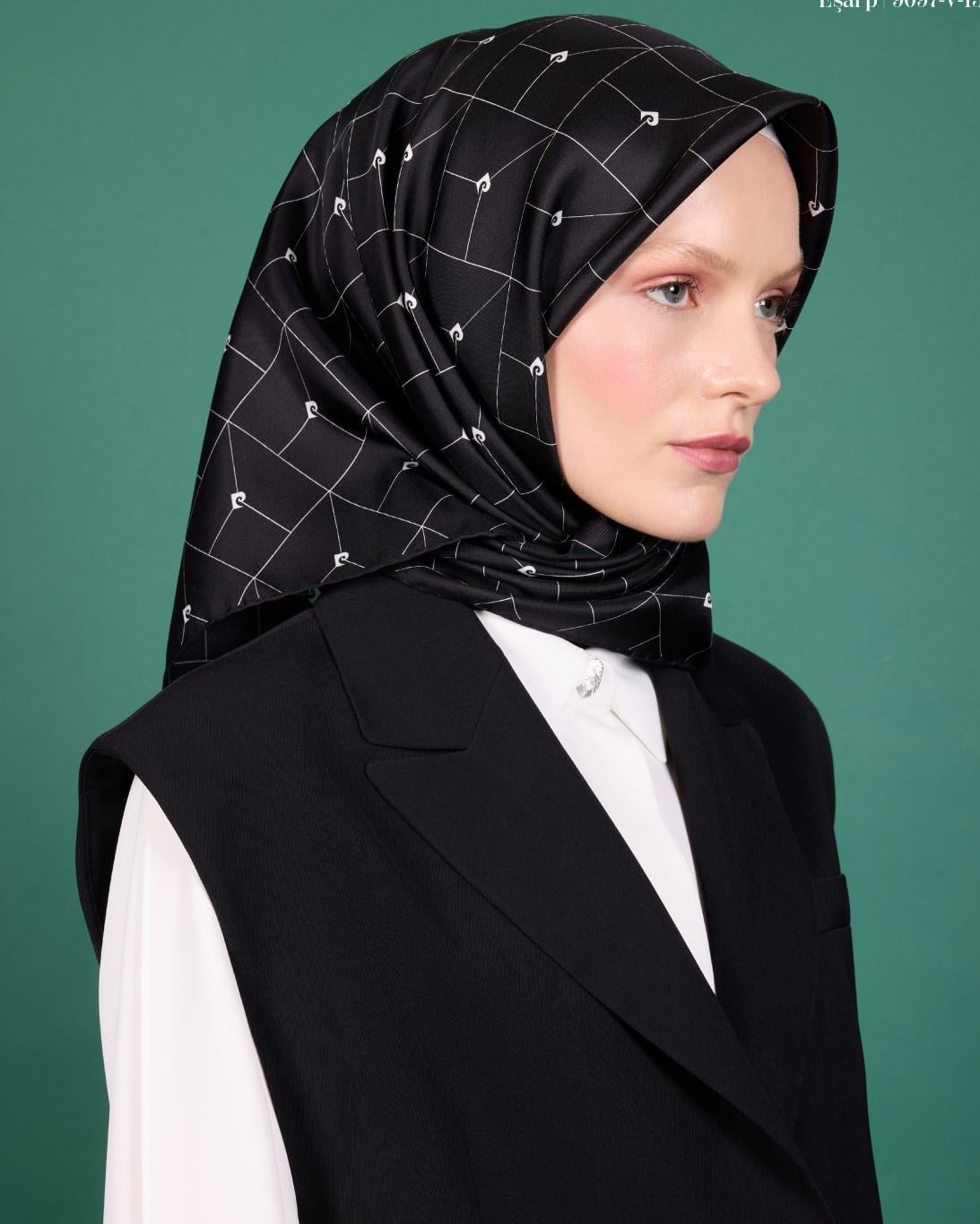 Pierre Cardin Sura İpek Eşarp Siyah-Beyaz