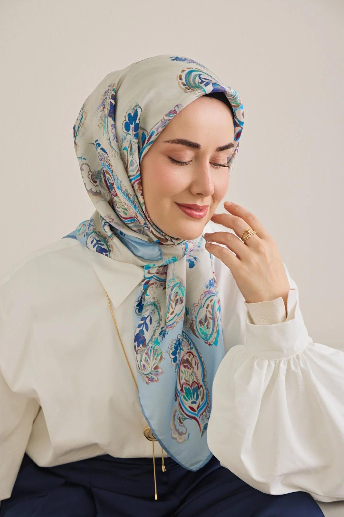 Silk Home Tivil .İpek Eşarp Açık Mavi 08