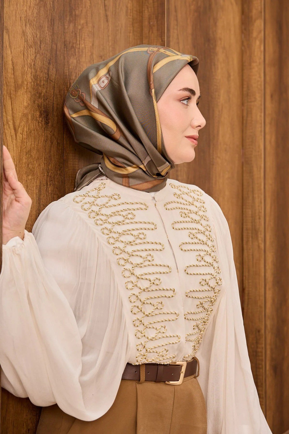 Silk Home Tivil İpek Eşarp Haki 08