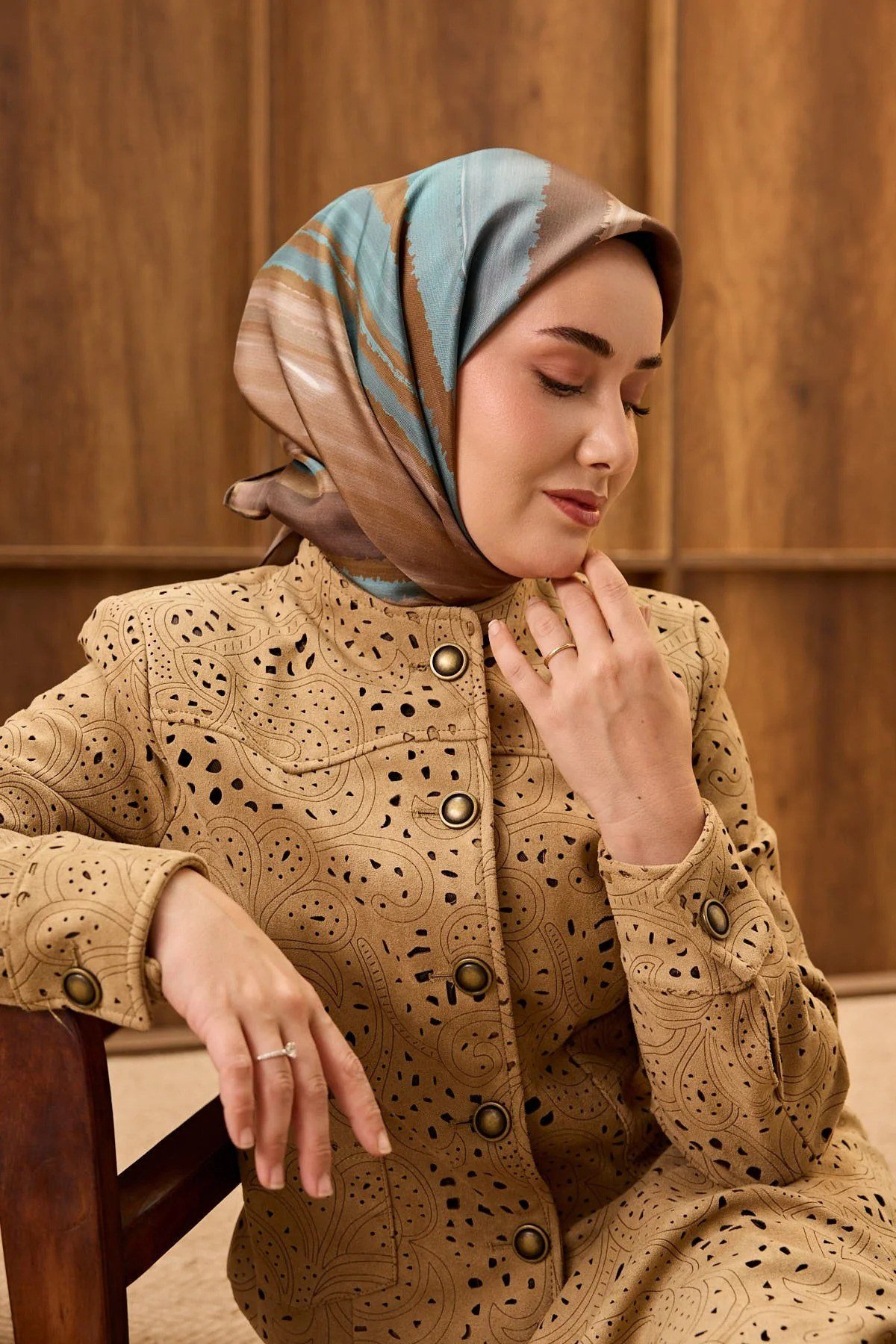 Silk Home Tivil İpek Eşarp Kahve-Mavi 16