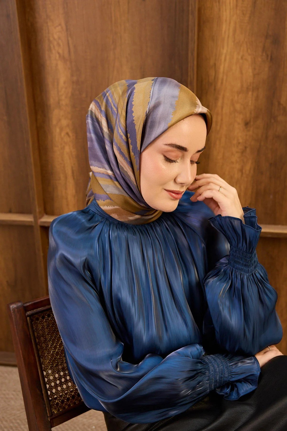Silk Home Tivil İpek Eşarp Mor-Yağ Yeşili 12