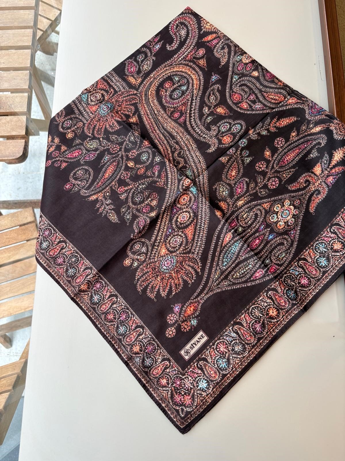 Siyane Pamuk Eşarp Kahve-Mavi