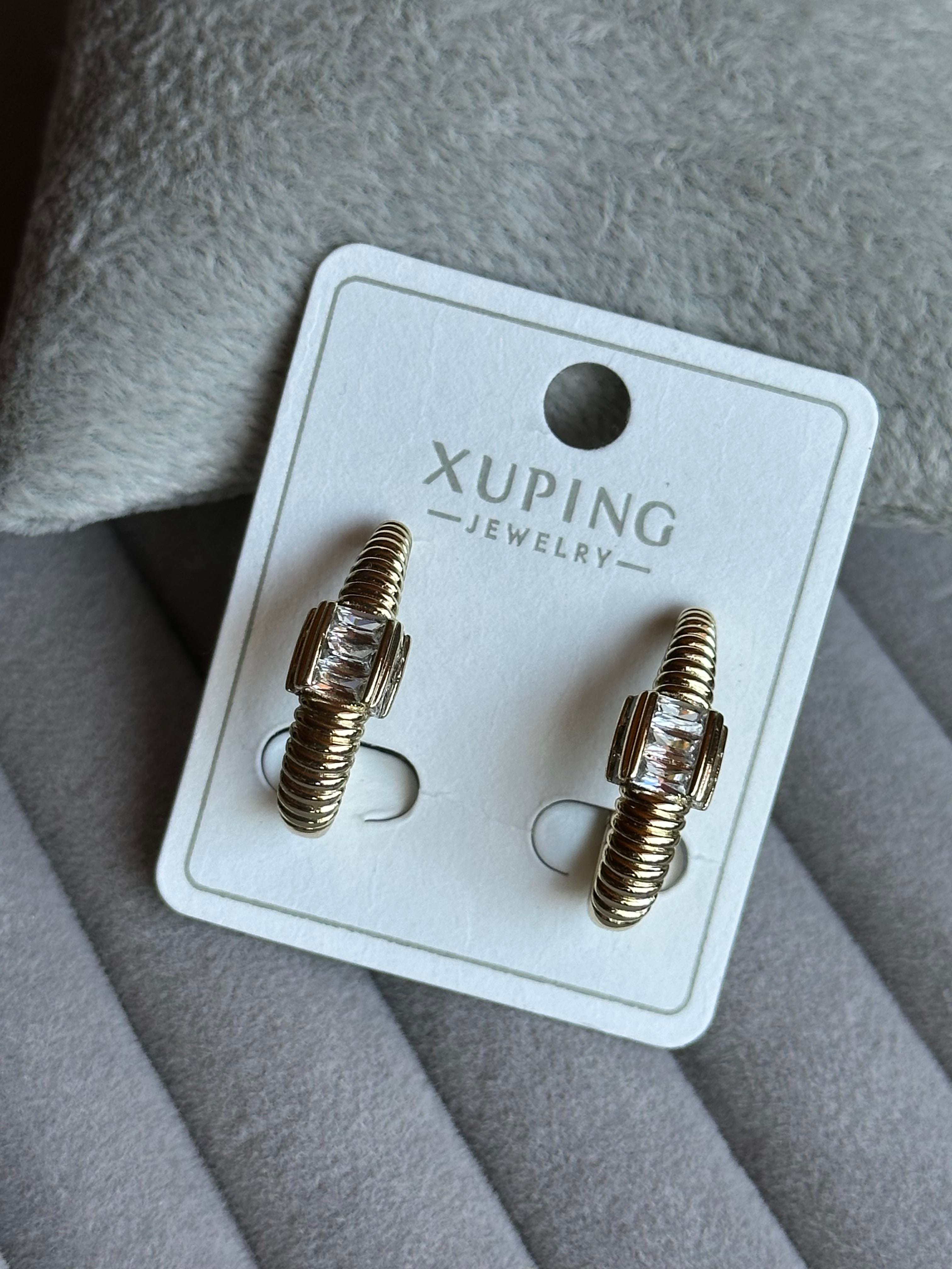 Baget Taşlı Dokulu Oval Model Xuping Küpe-Gold