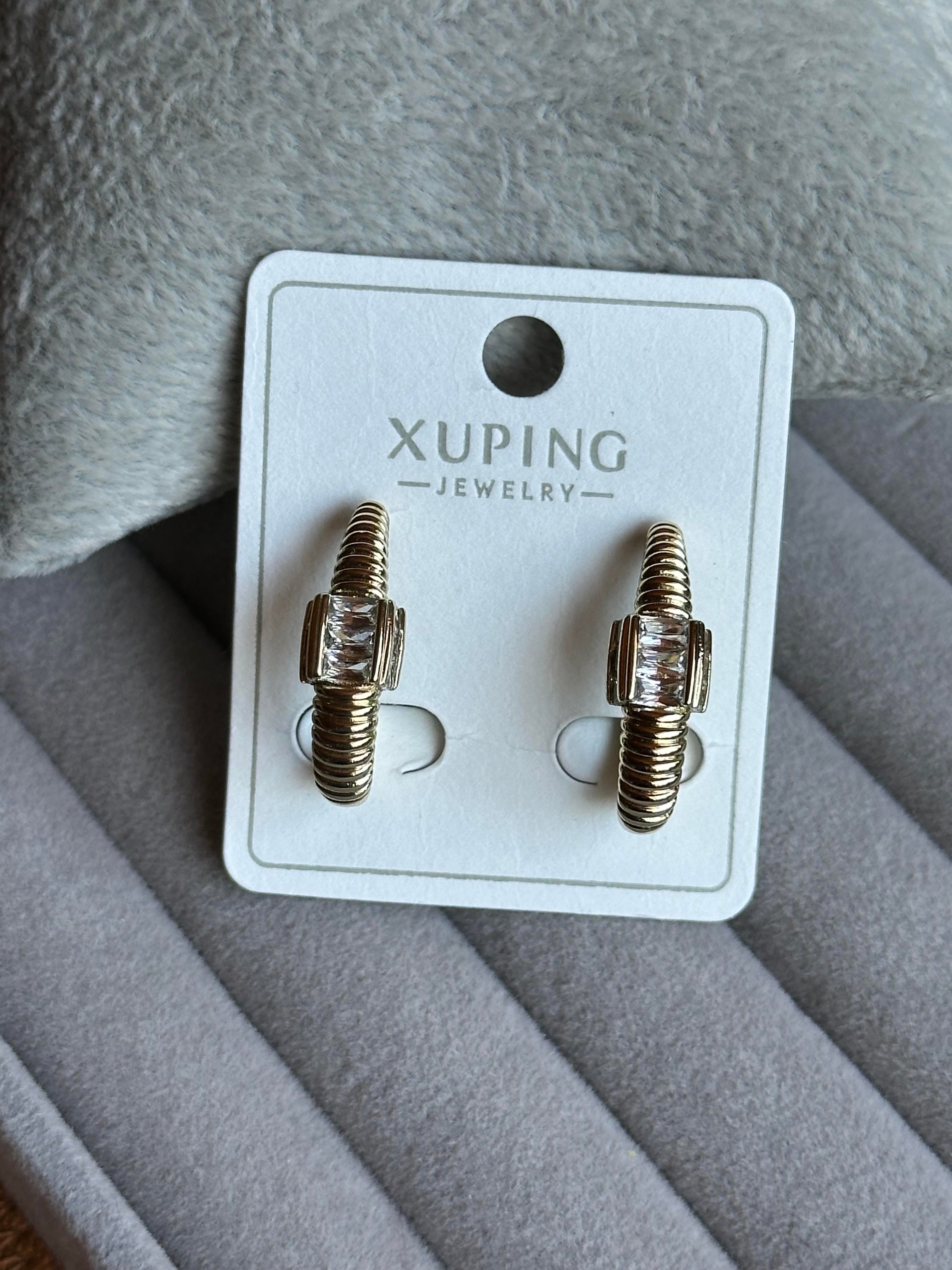 Baget Taşlı Dokulu Oval Model Xuping Küpe-Gold