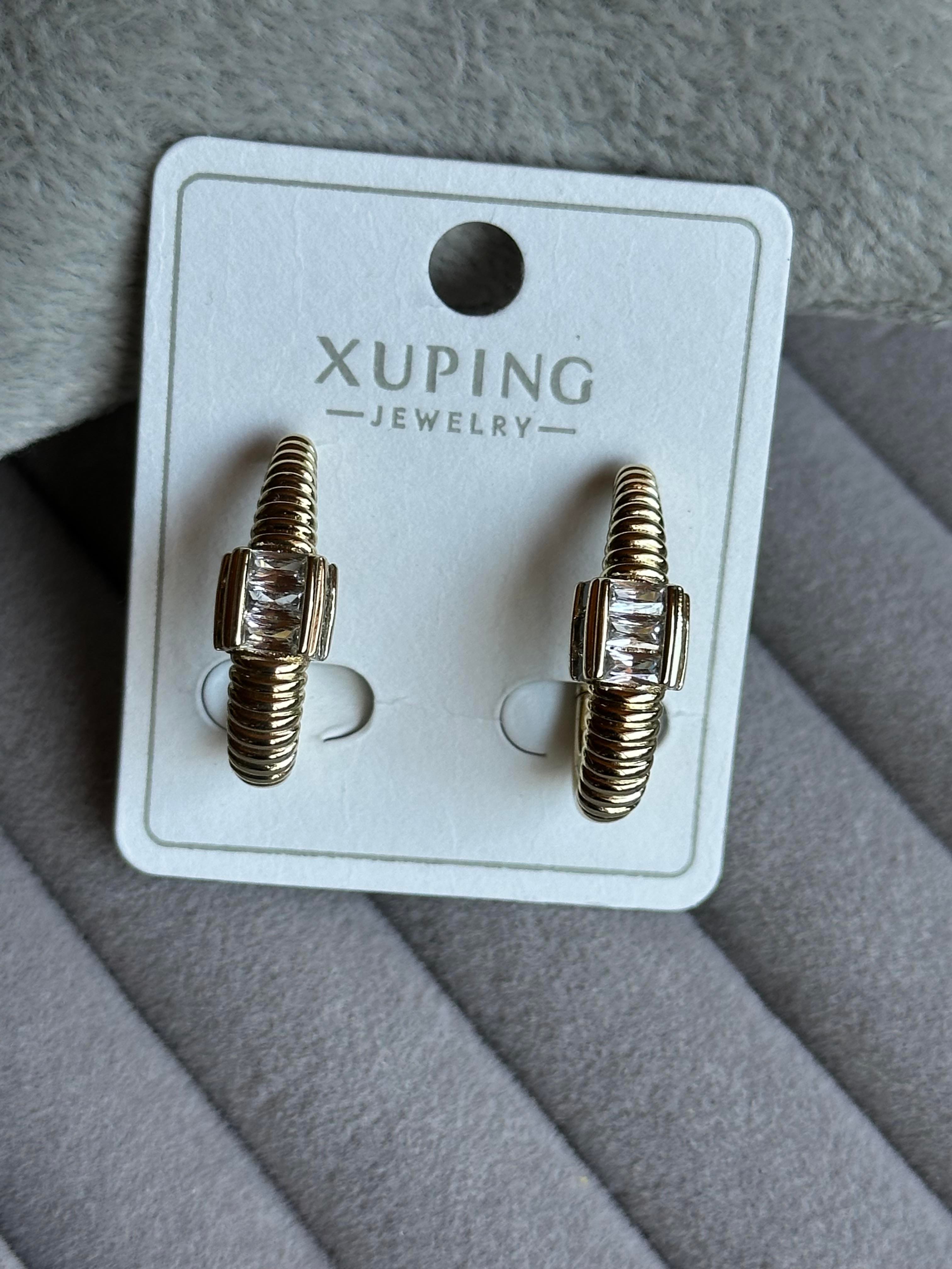 Baget Taşlı Dokulu Oval Model Xuping Küpe-Gold