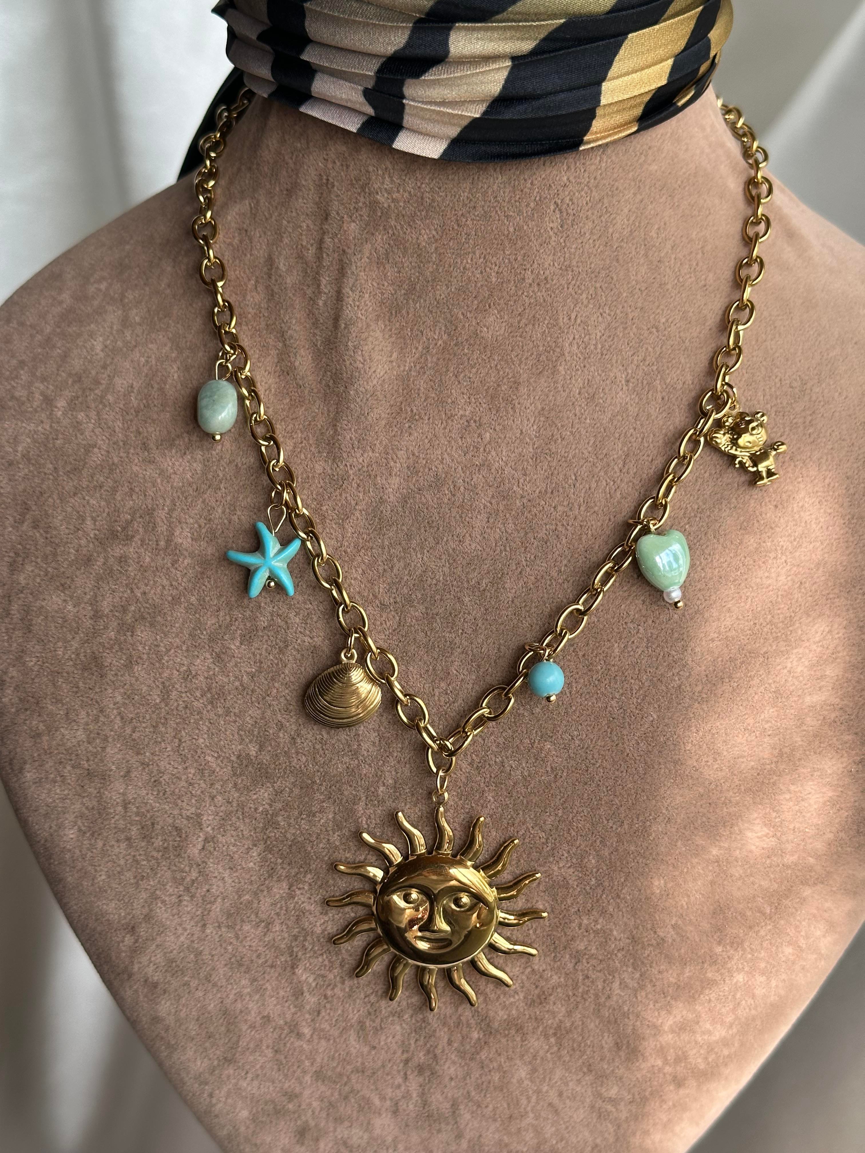 Charm Güneş Çelik Kolye Gold