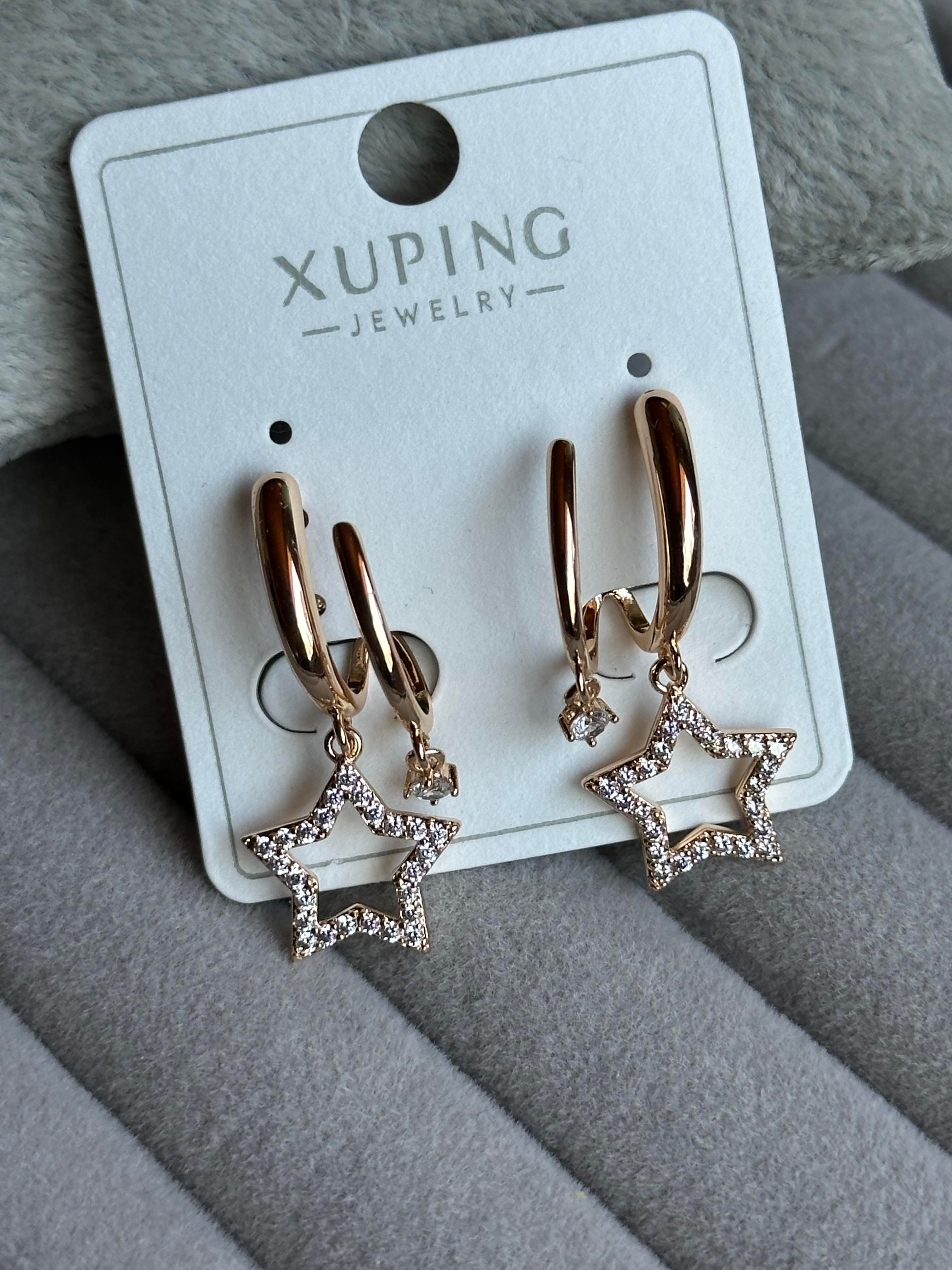 Çift Görünüm Zirkon Taş İşlemeli Yıldız Model Xuping Küpe 2-Rose 