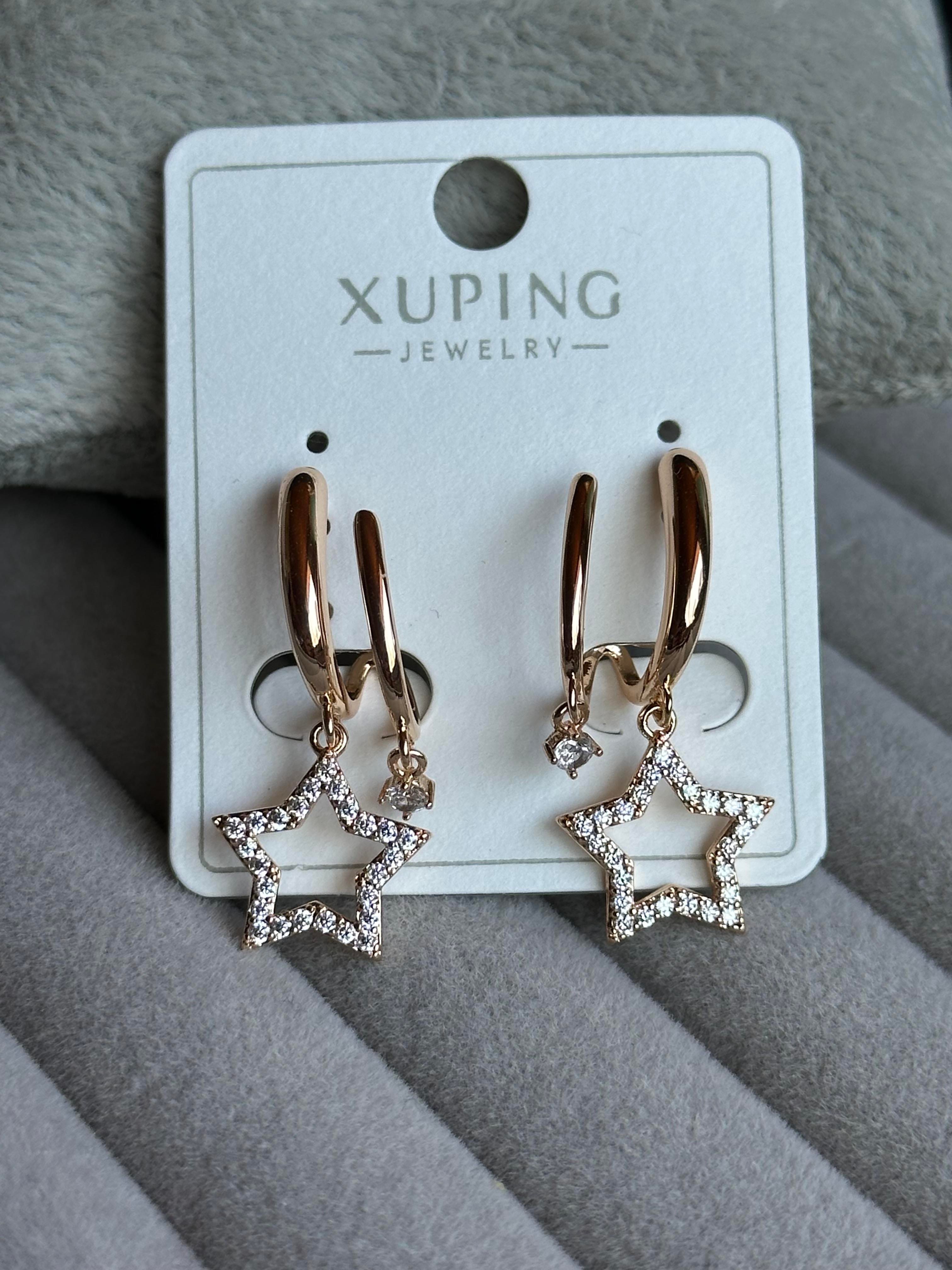Çift Görünüm Zirkon Taş İşlemeli Yıldız Model Xuping Küpe 2-Rose 