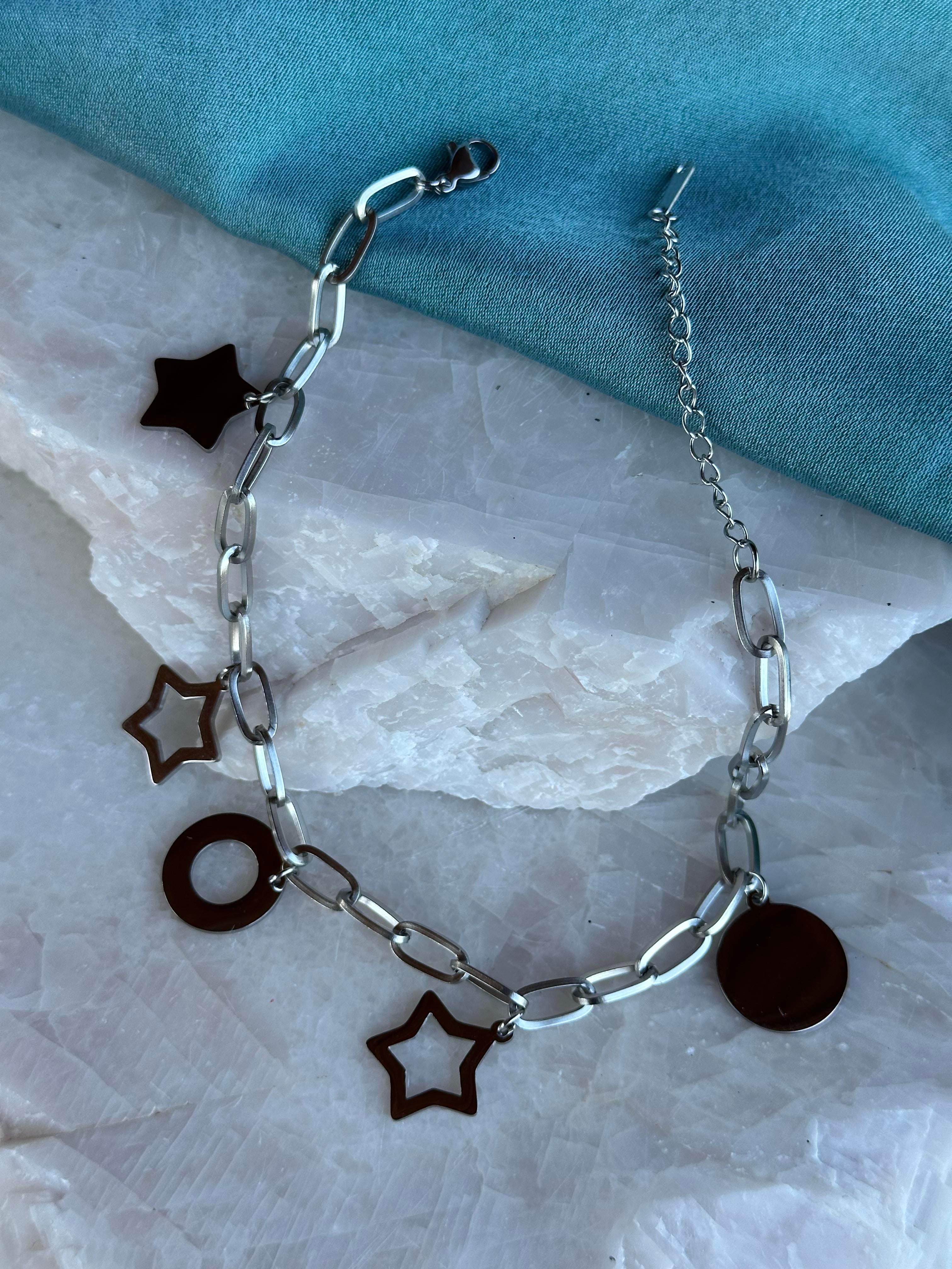 Çoklu Charm Model 316L Çelik Halhal Silver