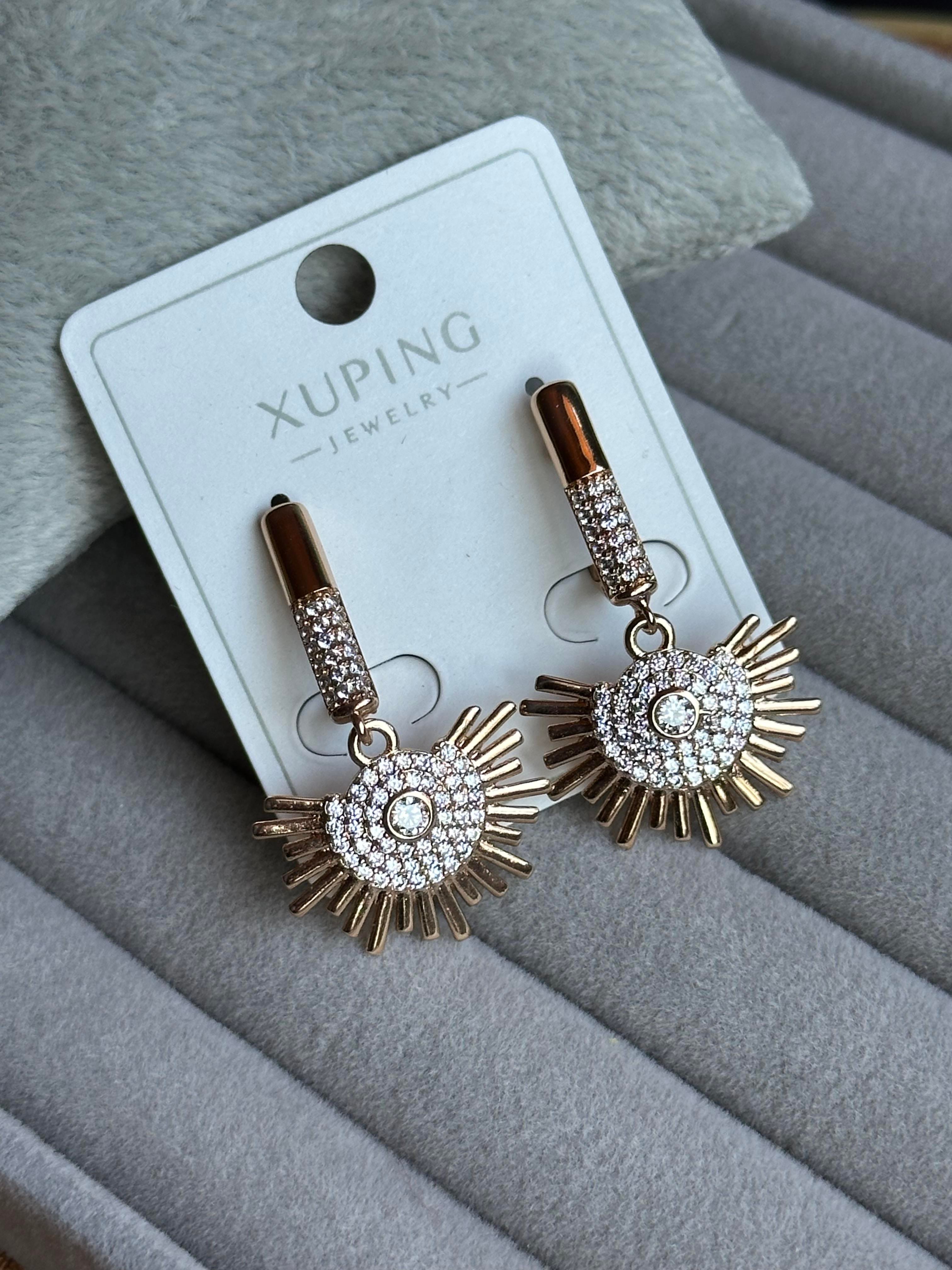 Full Zirkon Taş İşlemeli Güneş Model Xuping Küpe-Rose
