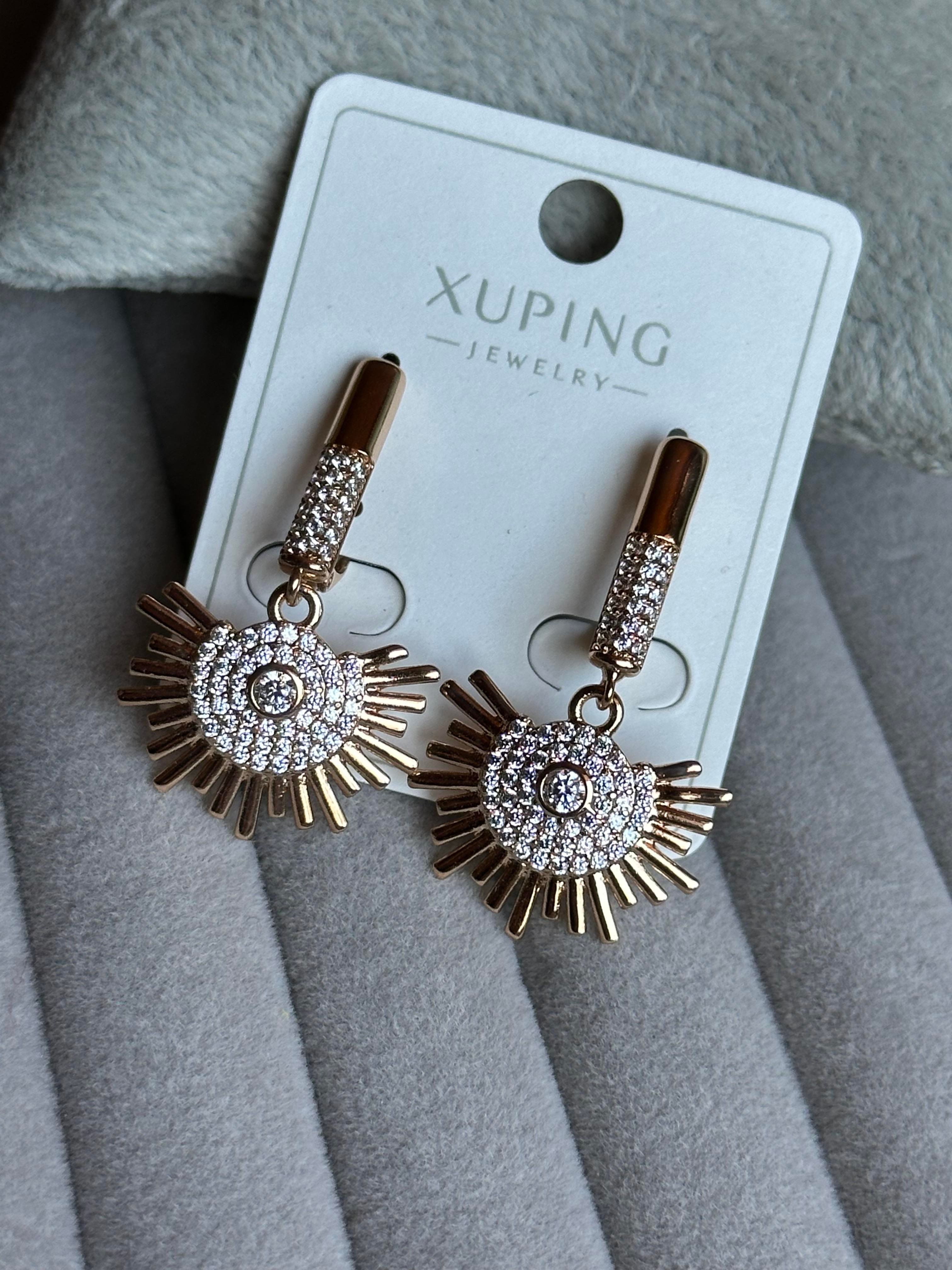 Full Zirkon Taş İşlemeli Güneş Model Xuping Küpe-Rose