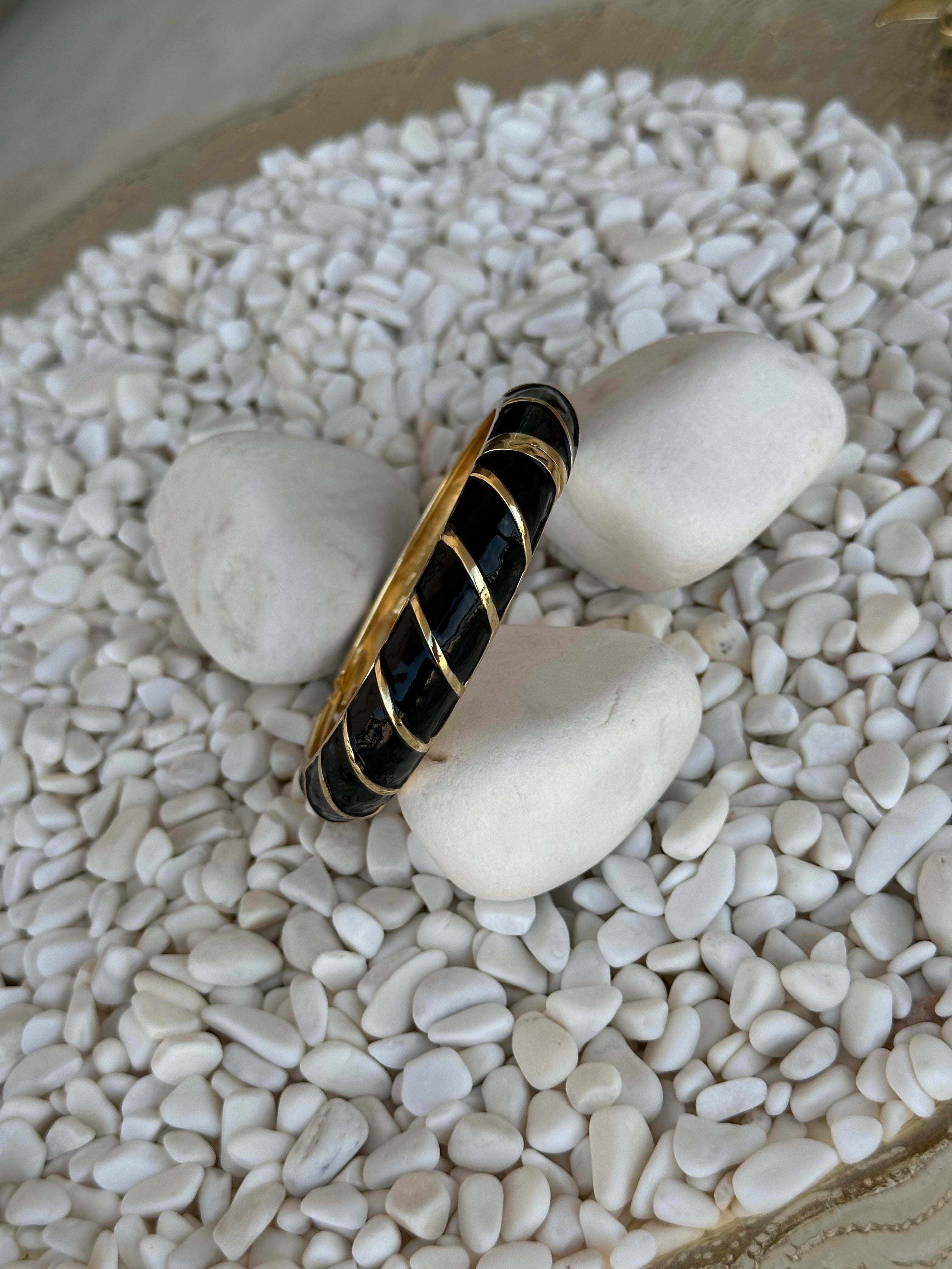 Gold Desen & Siyah Mineli Kalın Kelepçe