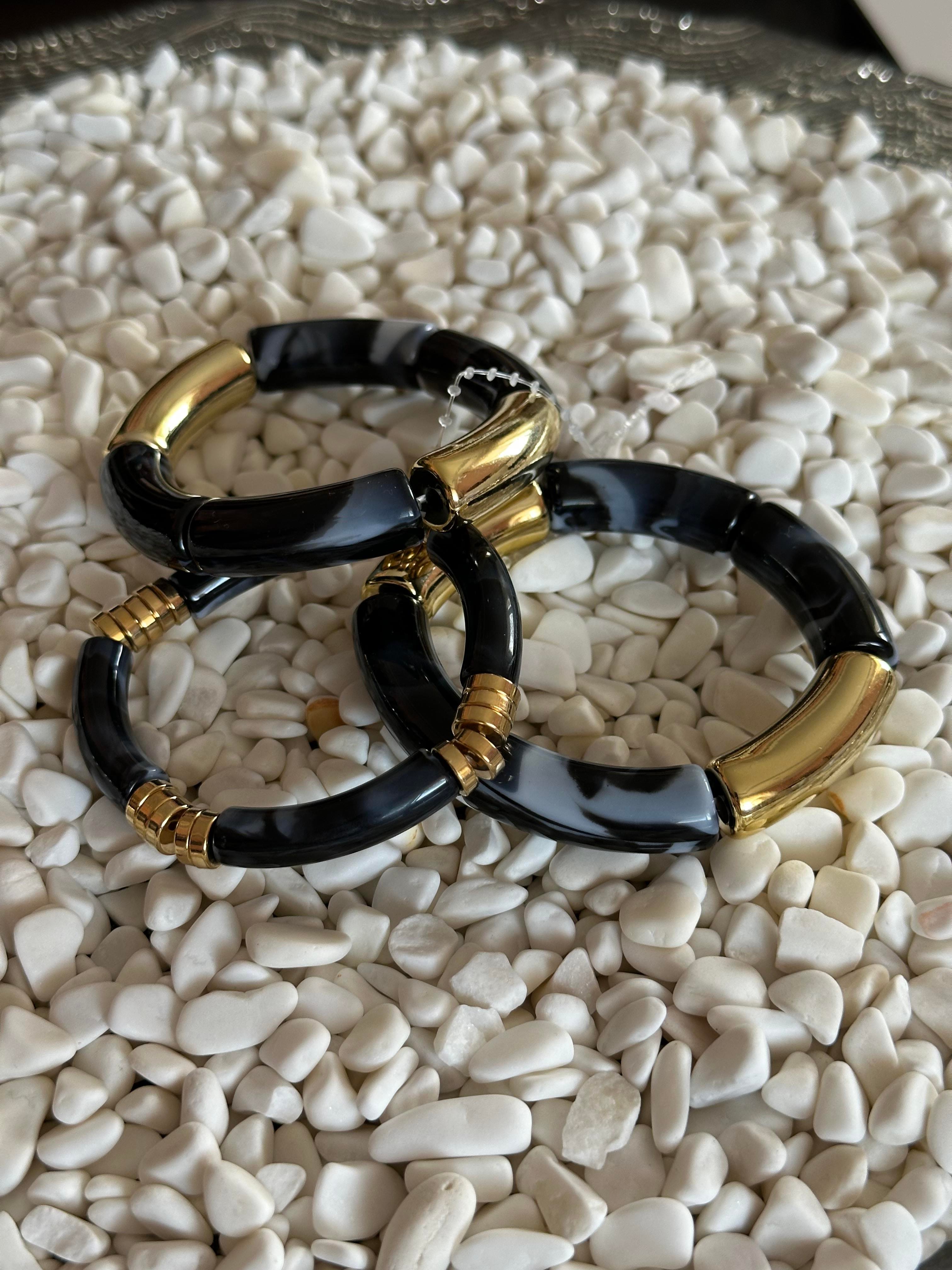 Gold & Mor/Lila Kemik 3 lü Set Lastikli Bileklik 