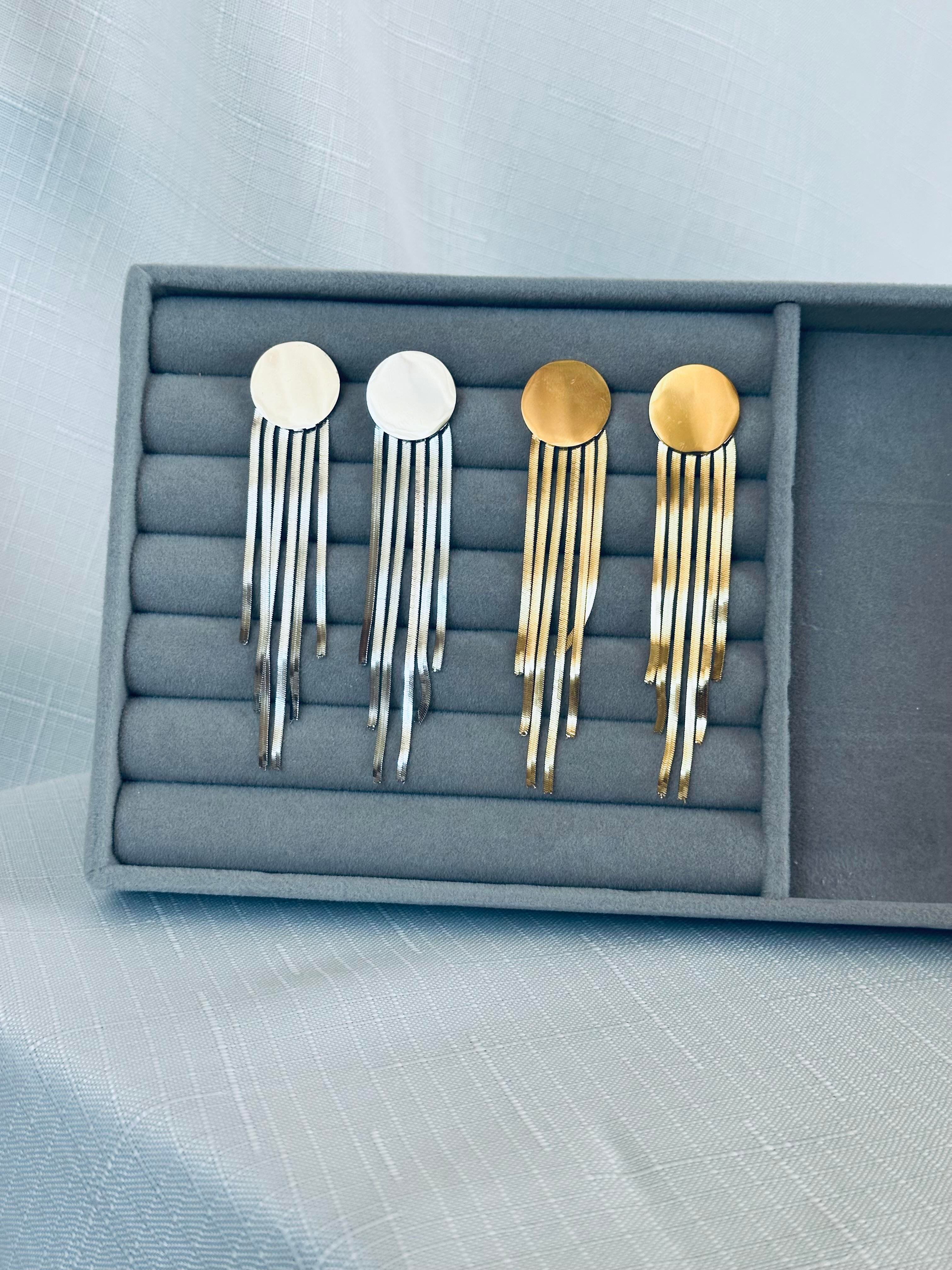 İtalyan Zincir Sallantılı Çelik Küpe Silver
