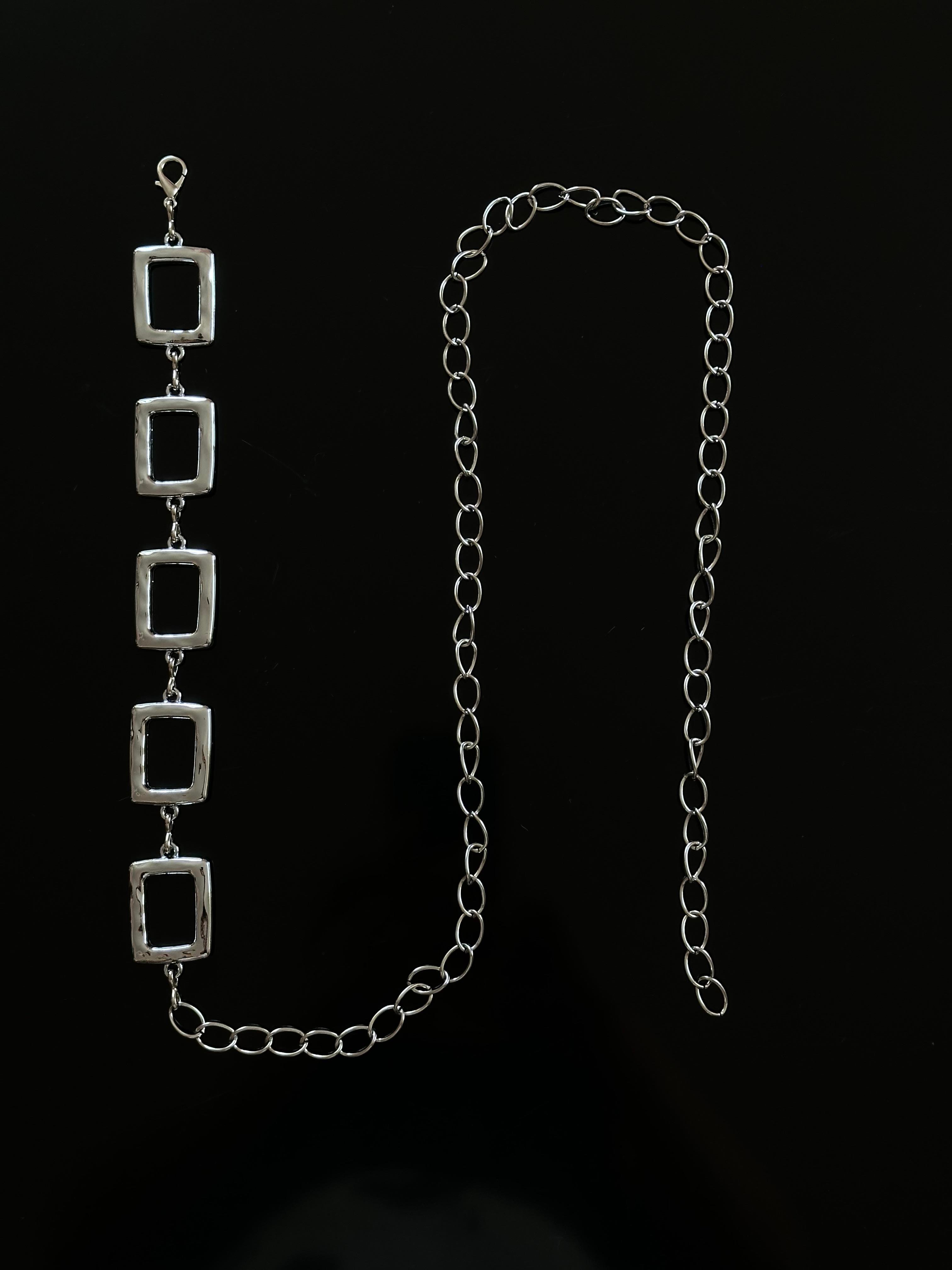 Metal Kemer/Bel Zinciri Dikdörtgen Model Silver