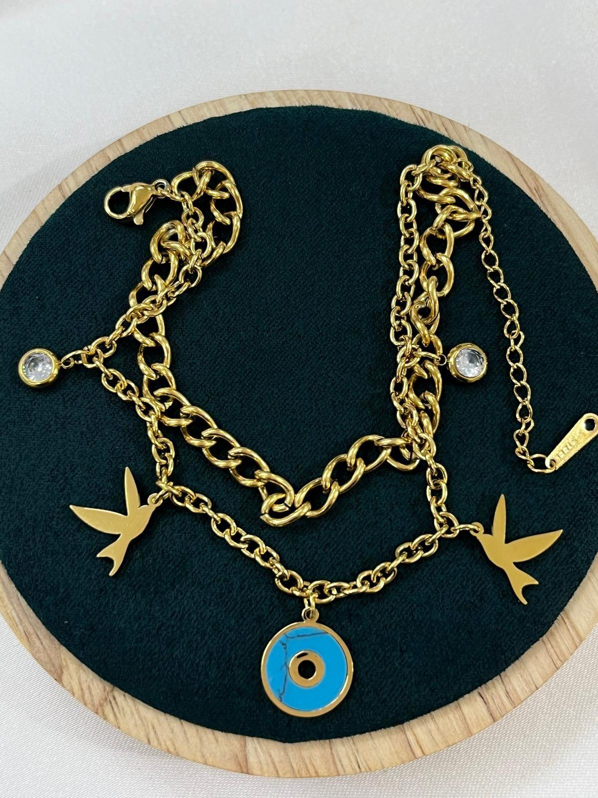 Nazar Göz Kuş Figür 316L Çelik Halhal