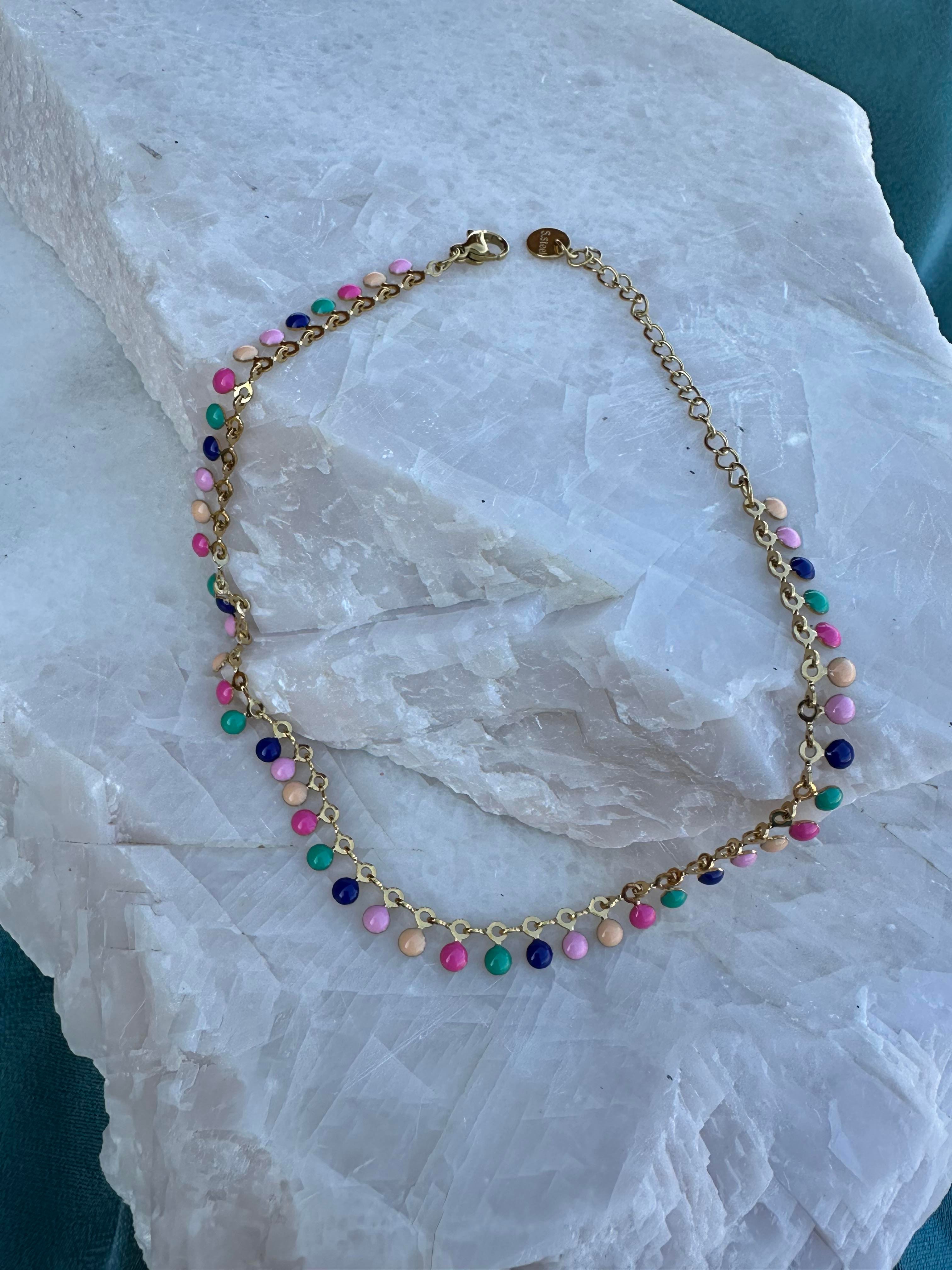 Pembe Pul Boncuklu 316L Çelik Halhal