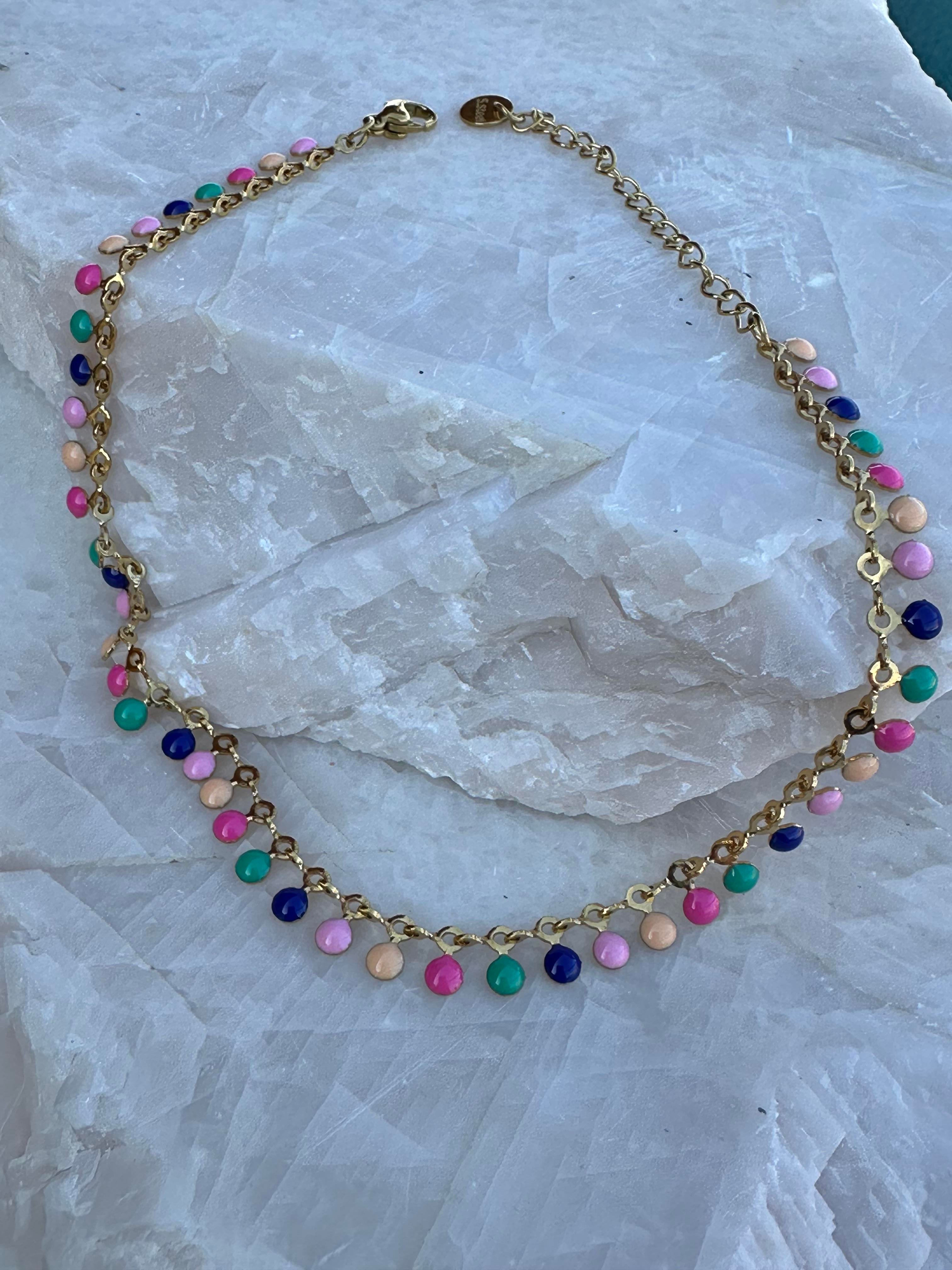 Pembe Pul Boncuklu 316L Çelik Halhal