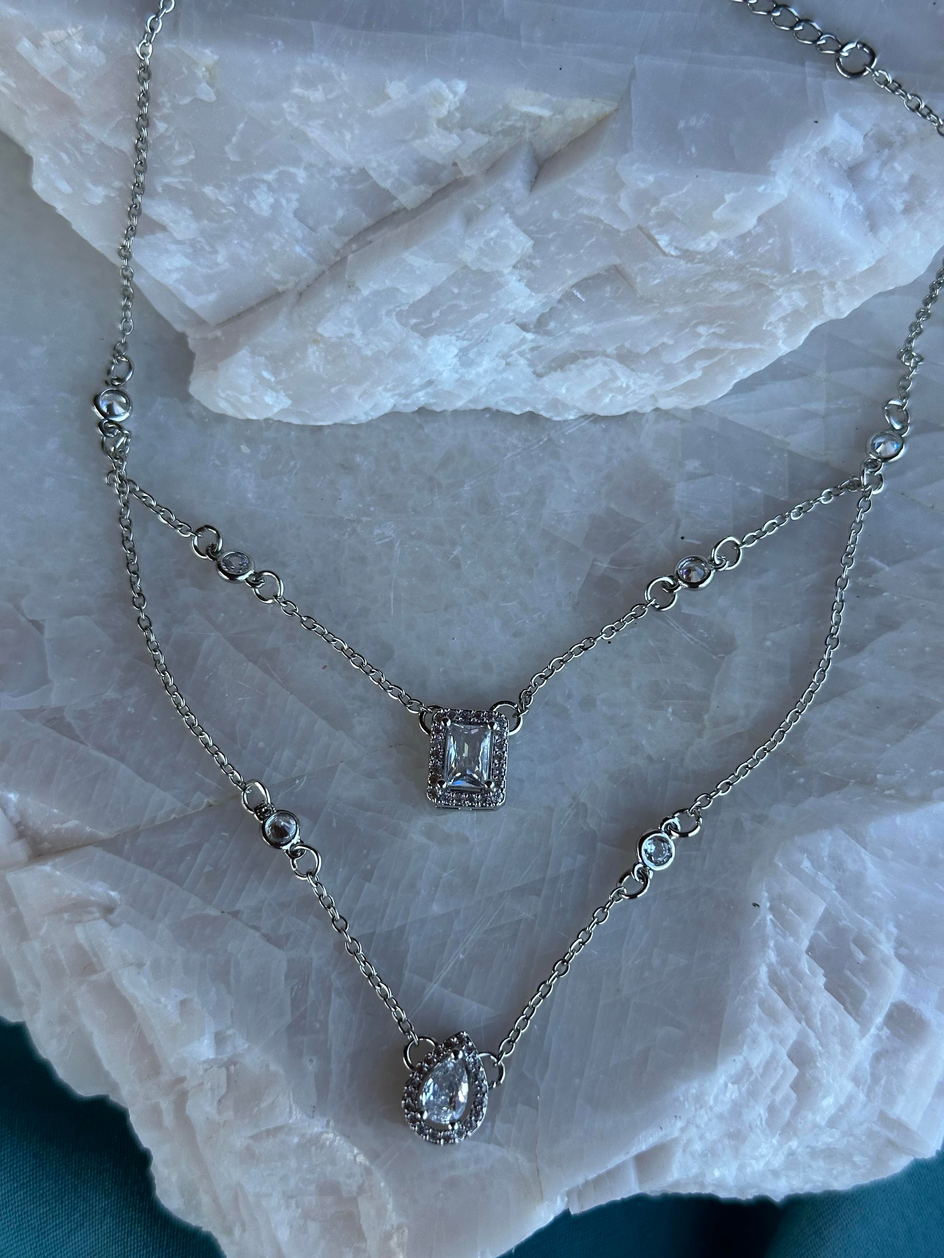 Premium Tasarım Baget & Zirkon Taşlı İkili Zincir 316L Çelik Halhal Silver