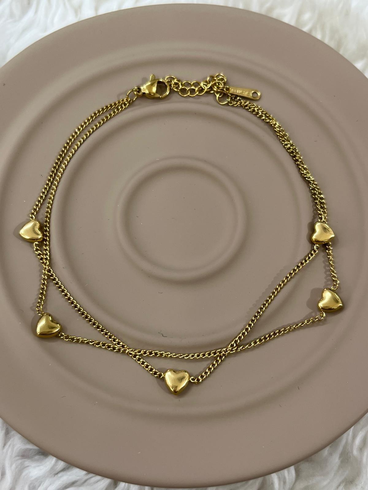 Silver Çift Zincir & Mini Kalp Figür 316L Çelik Halhal