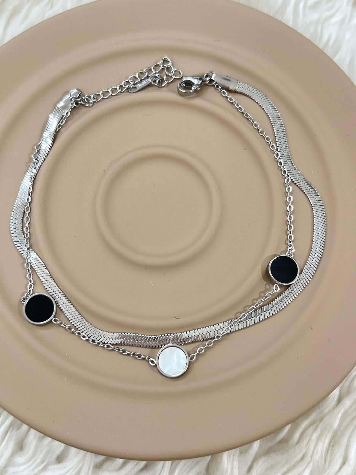 Silver İtalyan Zincir & Geometrik Figür 316L Çelik Halhal