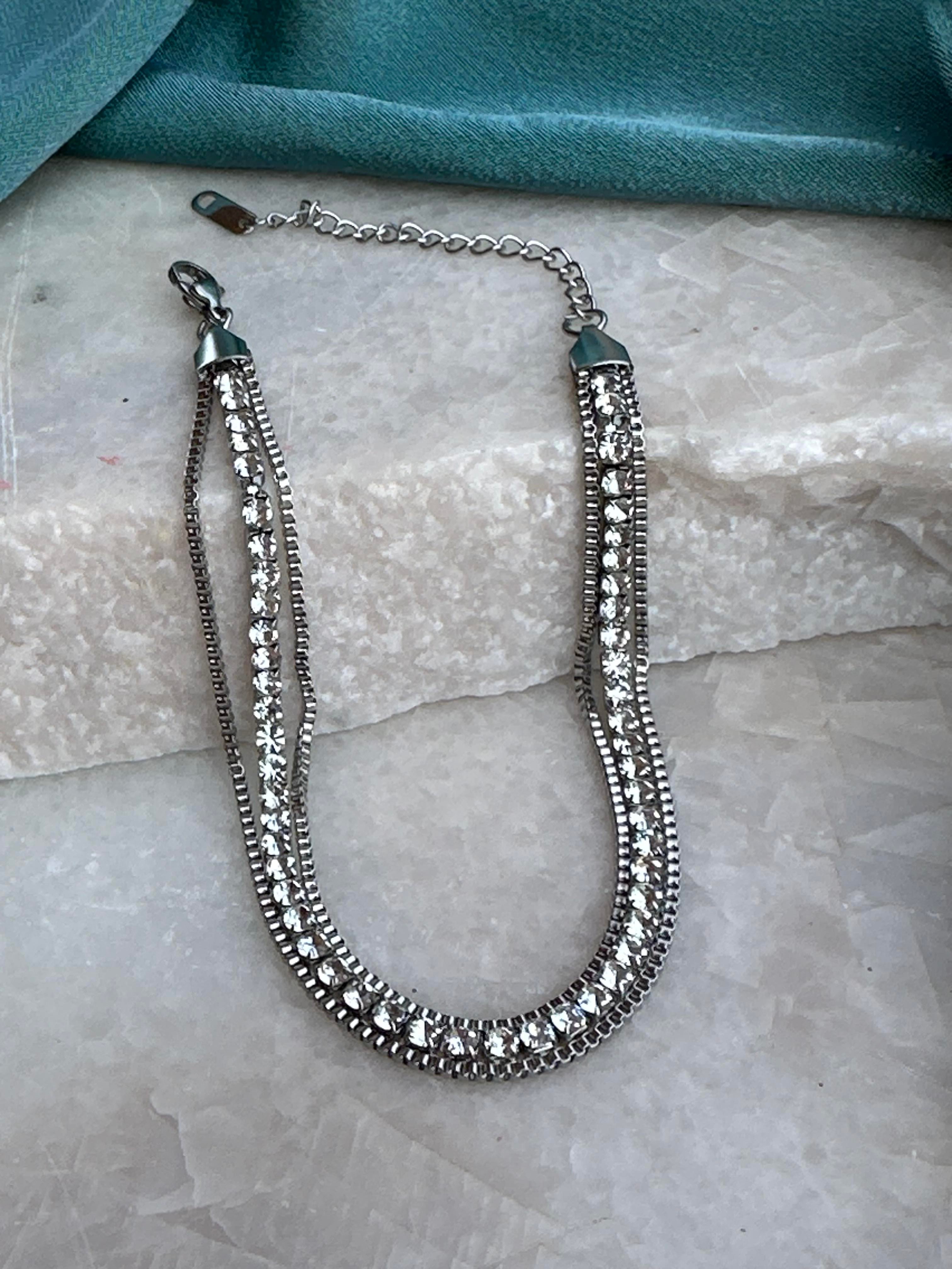 Silver Zirkon Taşlı Suyolu 316L Çelik Halhal