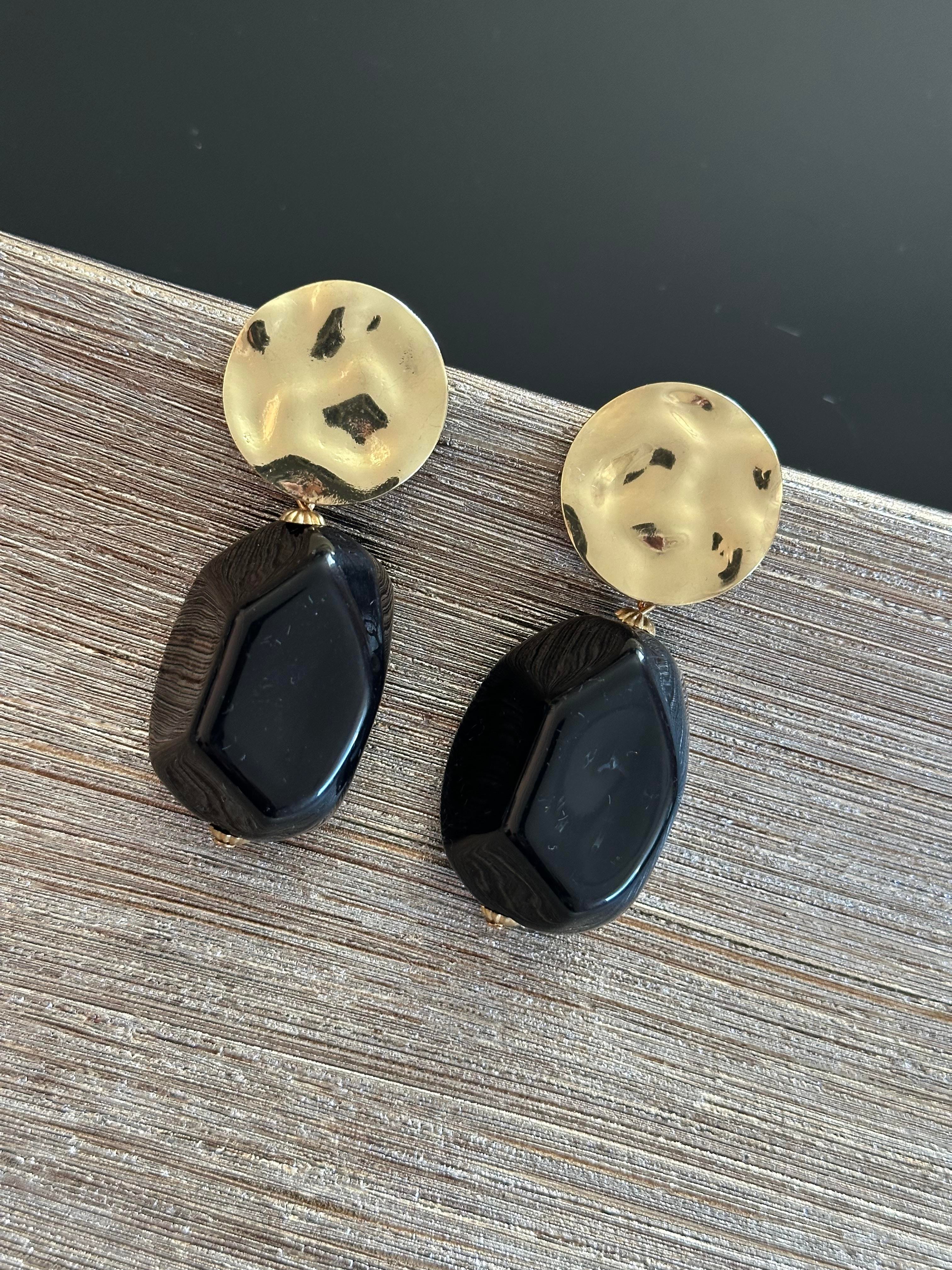 Siyah & Gold Marka Model Dangle Küpe ZA