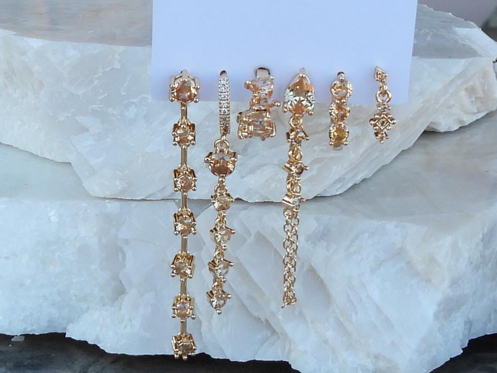 Tasarım 6 lı Çelik Set Küpe Gold
