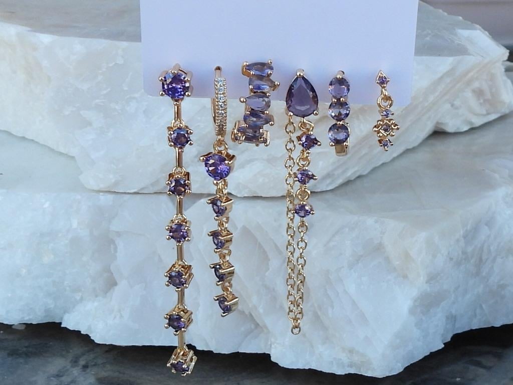 Tasarım 6 lı Çelik Set Küpe Mor
