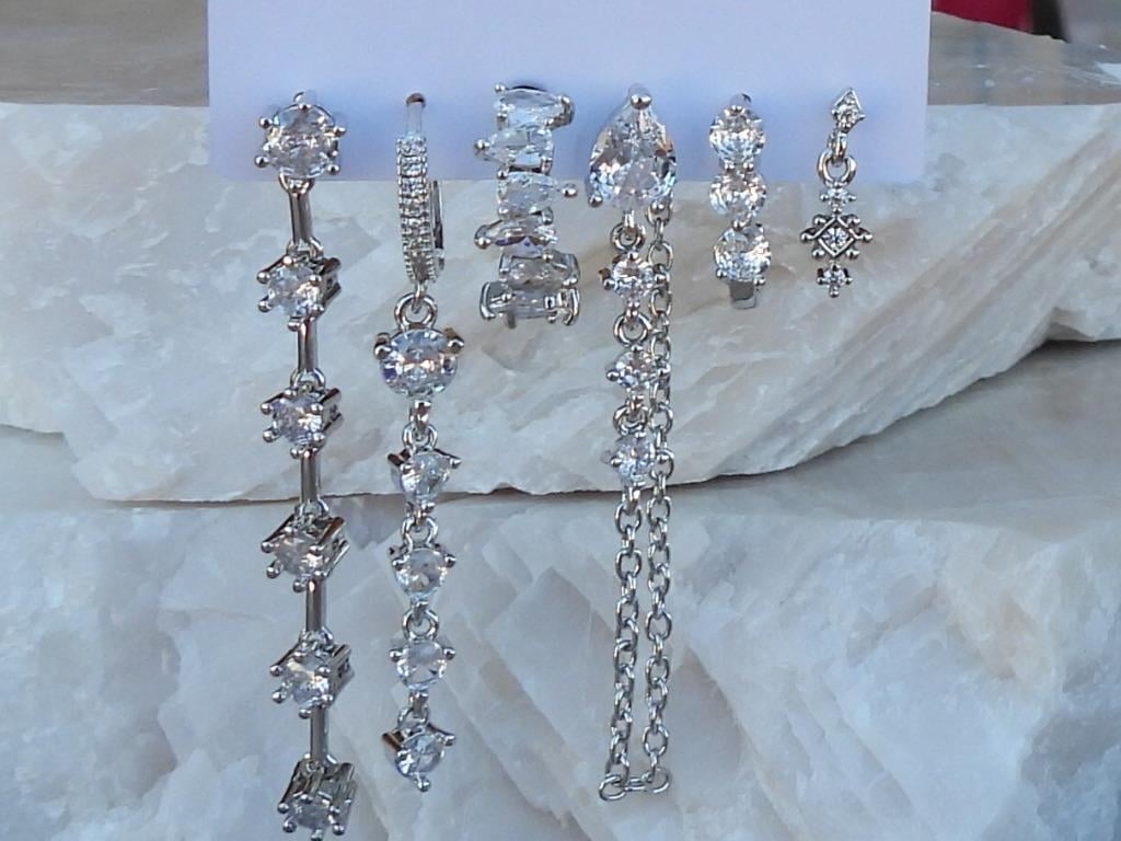 Tasarım 6 lı Çelik Set Küpe Silver