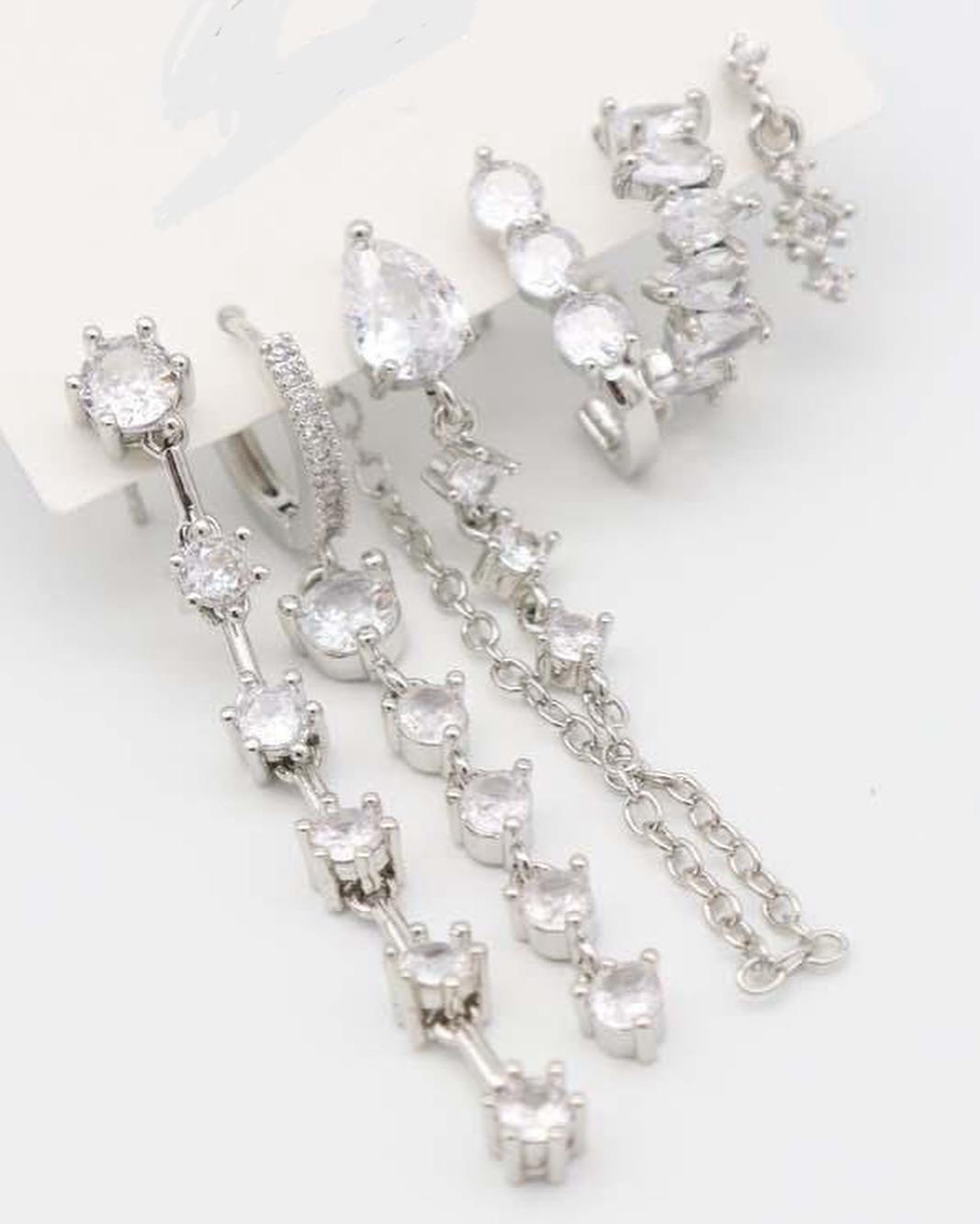 Tasarım 6 lı Çelik Set Küpe Silver
