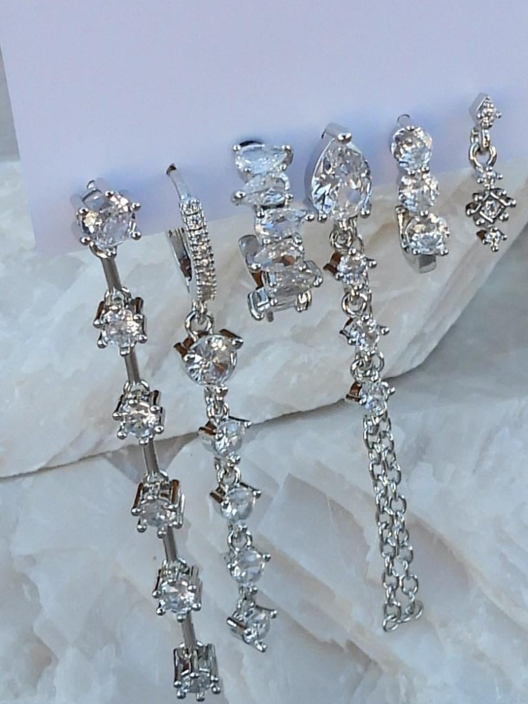 Tasarım 6 lı Çelik Set Küpe Silver