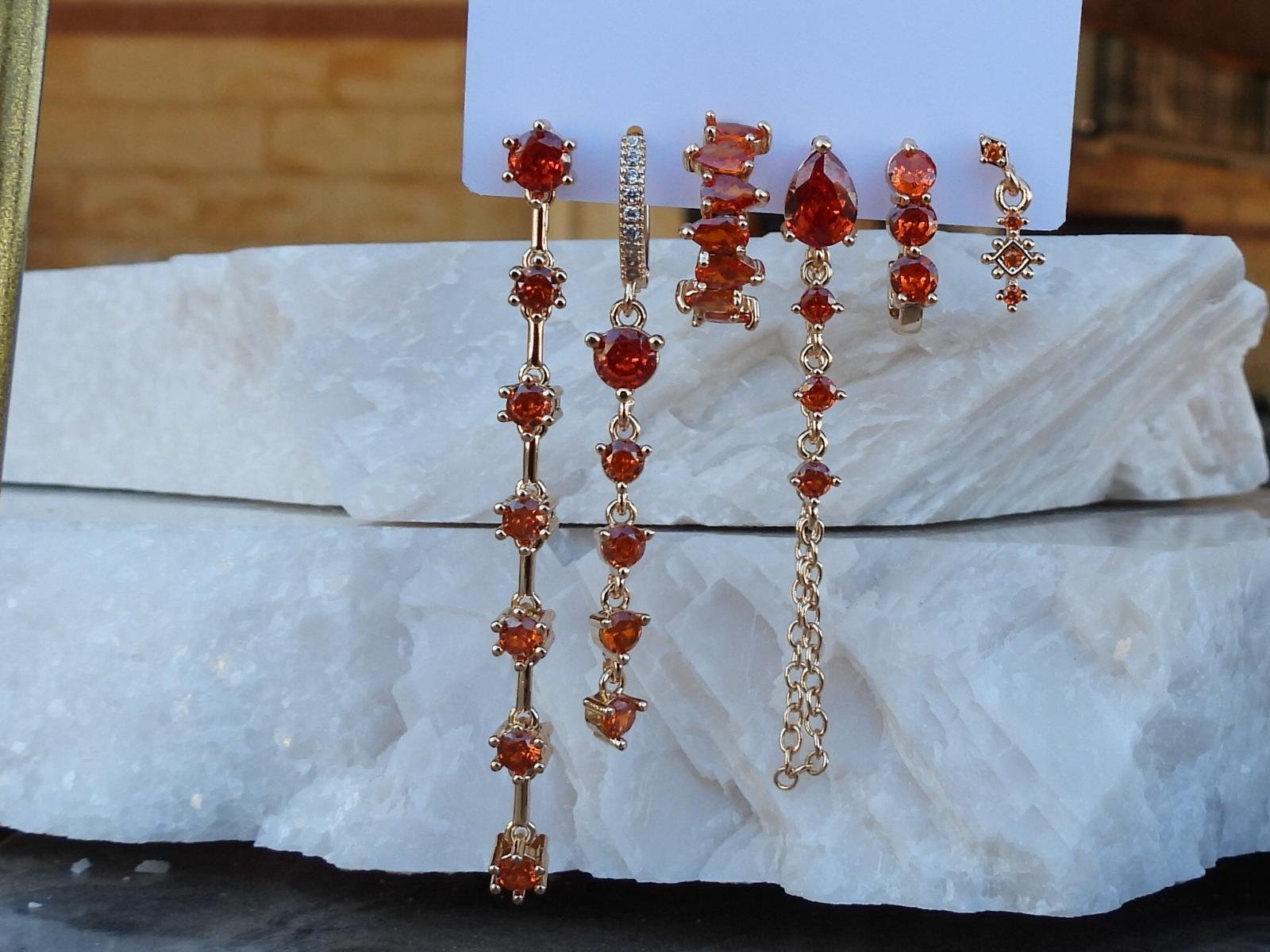 Tasarım 6 lı Çelik Set Küpe Turuncu