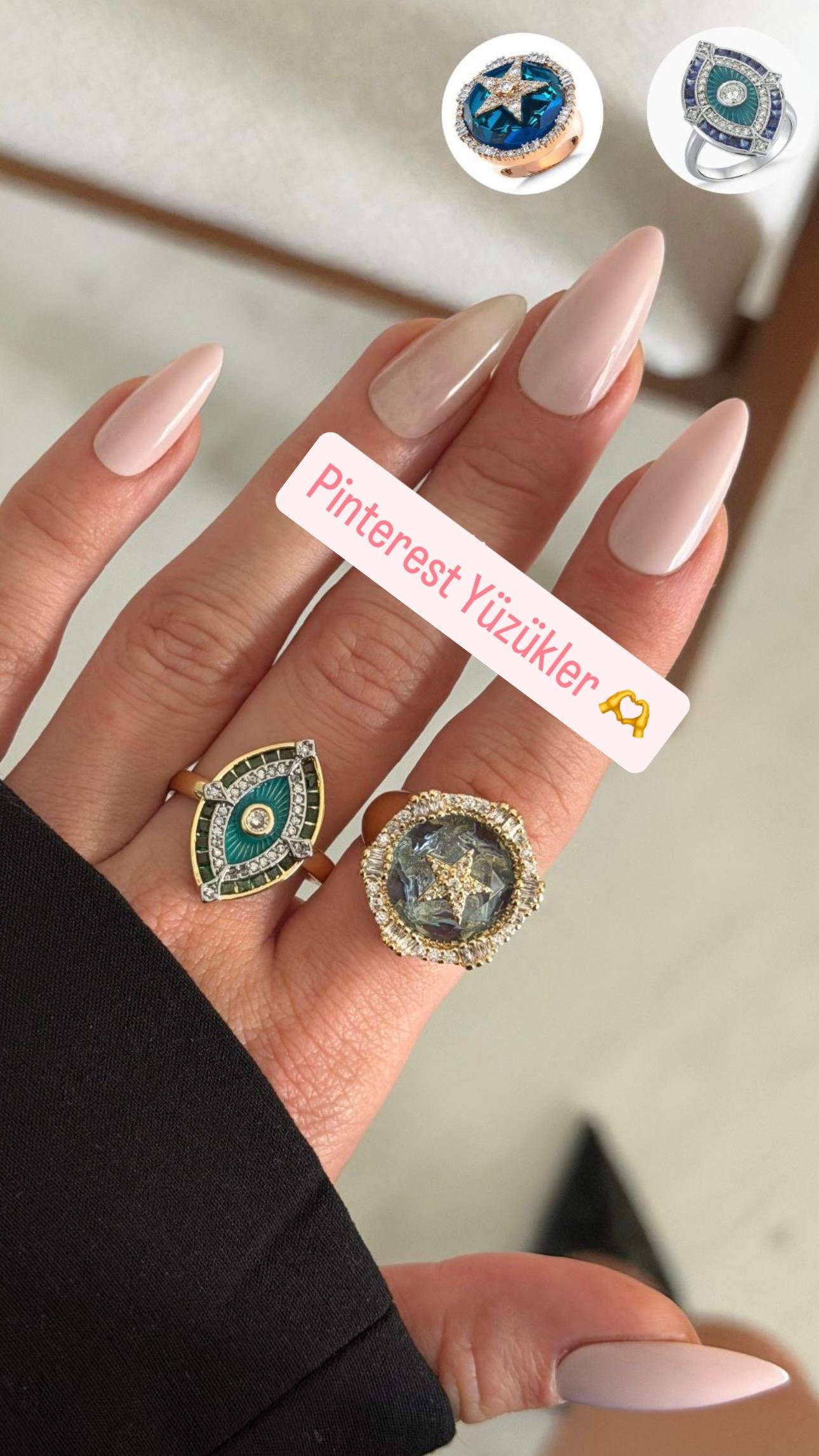 Zirkon & Baget Taş İşlemeli Suyeşili Kristal Yıldız Model Özel Tasarım Ayarlanabilir Yüzük