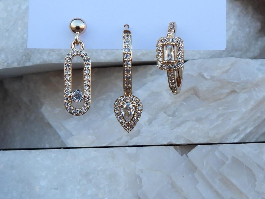Zirkon & Baget Taşlı Geometrik 3 lü Set Çelik Küpe