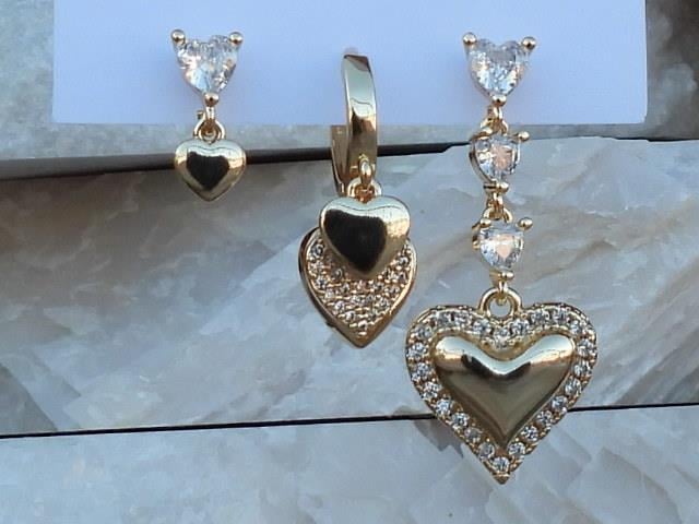 Zirkon & Baget Taşlı Kalp 3 lü Set Çelik Küpe
