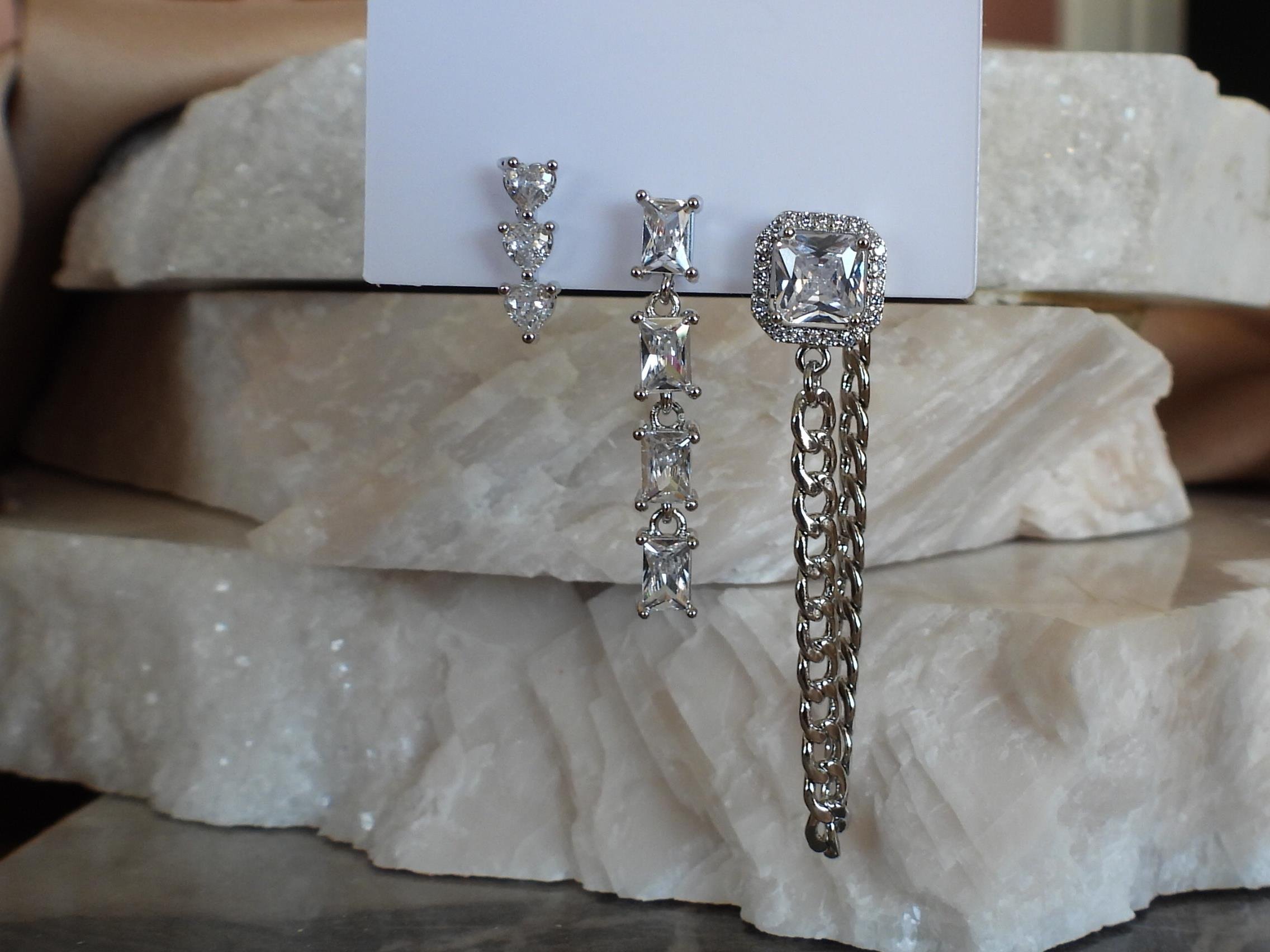 Zirkon & Baget Taşlı Zincir Model 3 lü Set Çelik-YSX Küpe Gold