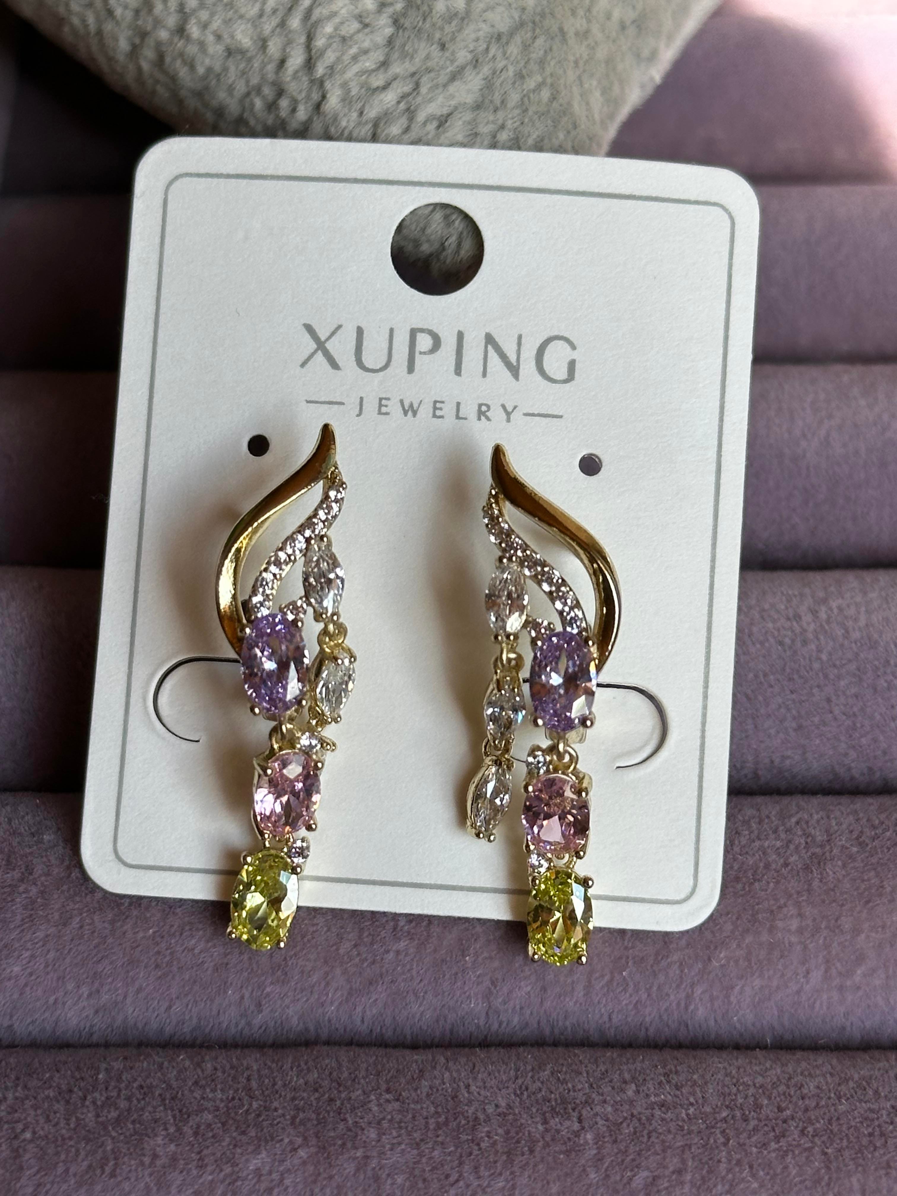 Zirkon Taş & Renkli Baget İşlemeli Model Xuping Küpe-Gold