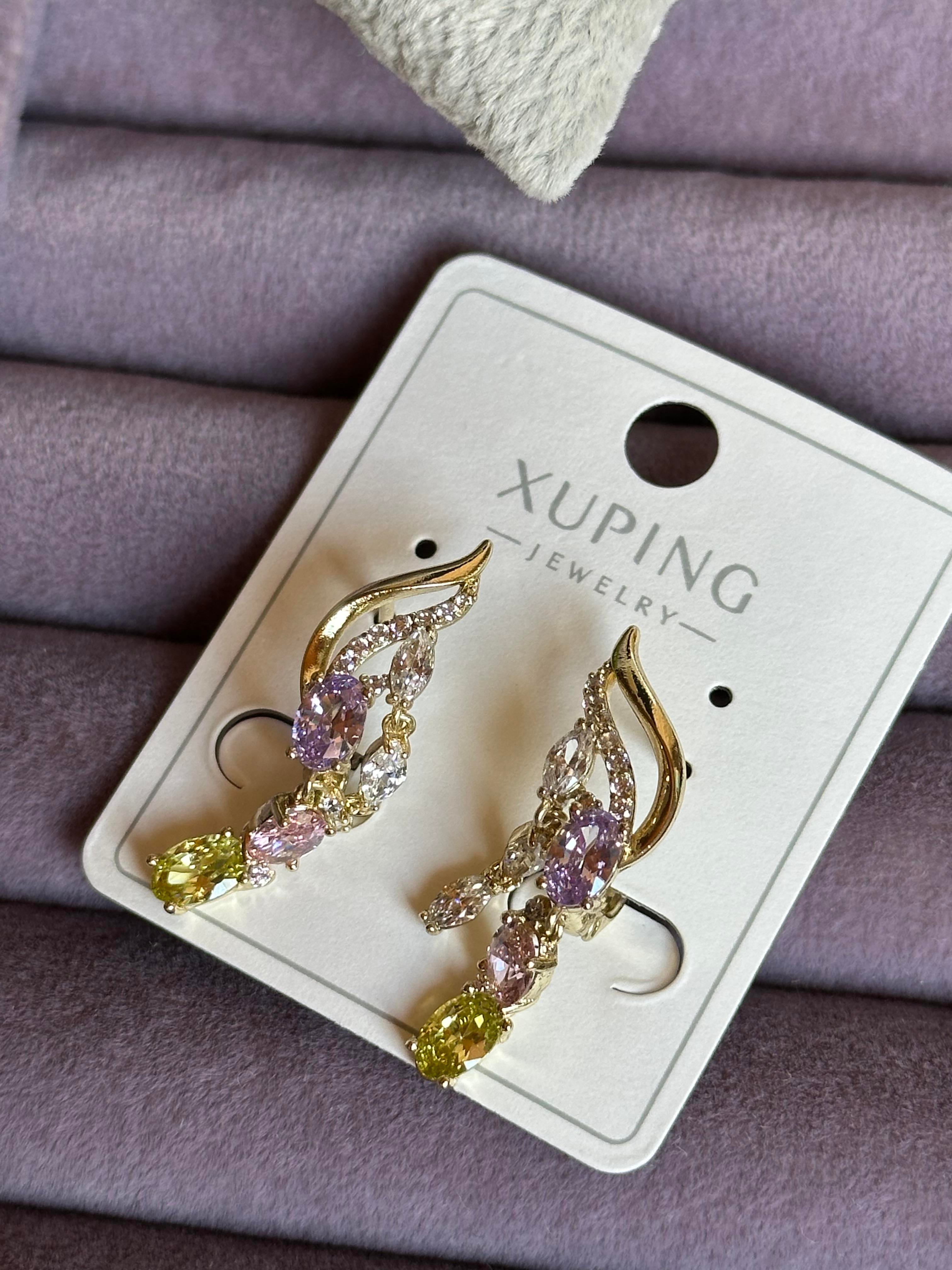 Zirkon Taş & Renkli Baget İşlemeli Model Xuping Küpe-Gold