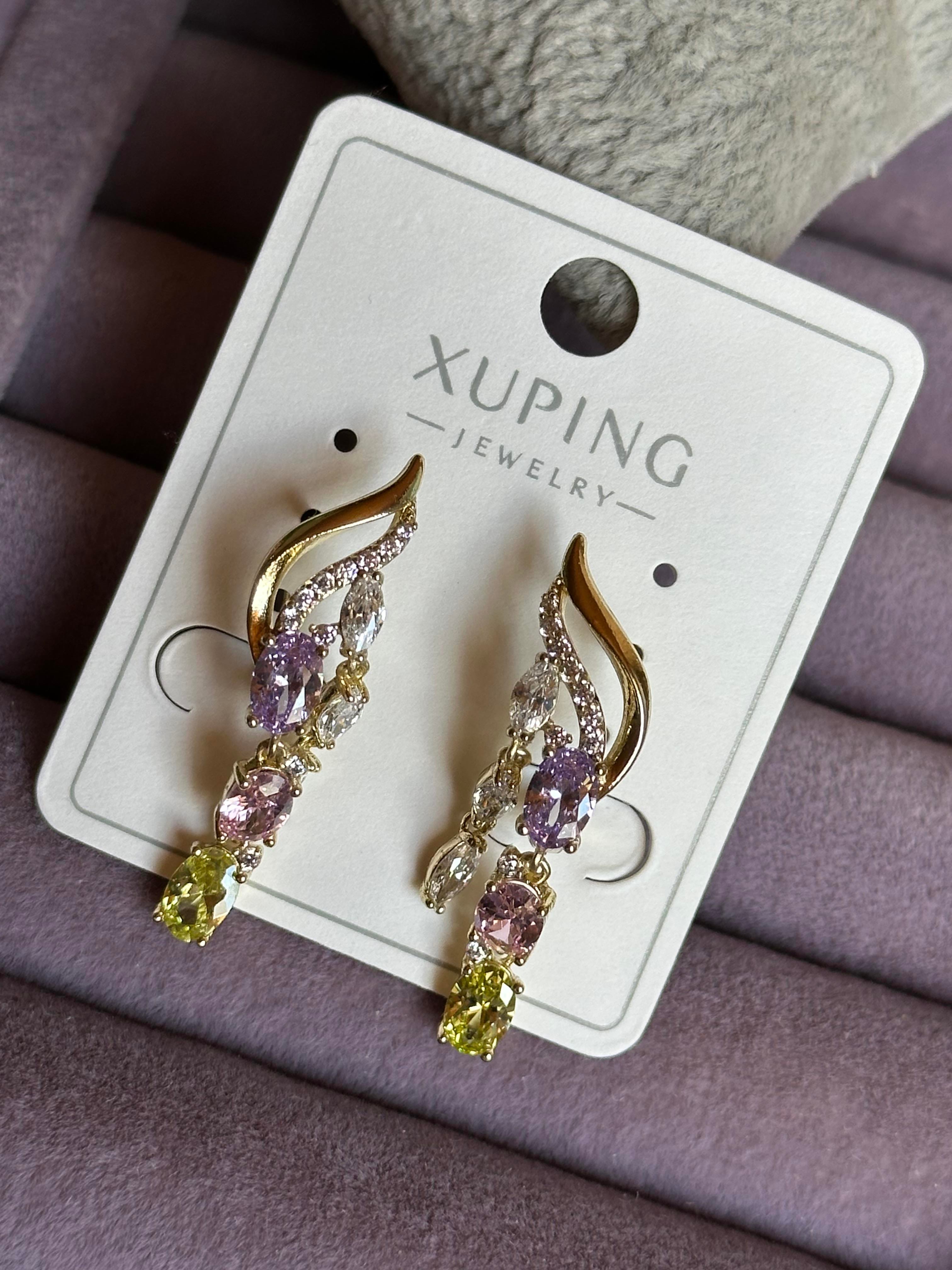 Zirkon Taş & Renkli Baget İşlemeli Model Xuping Küpe-Gold